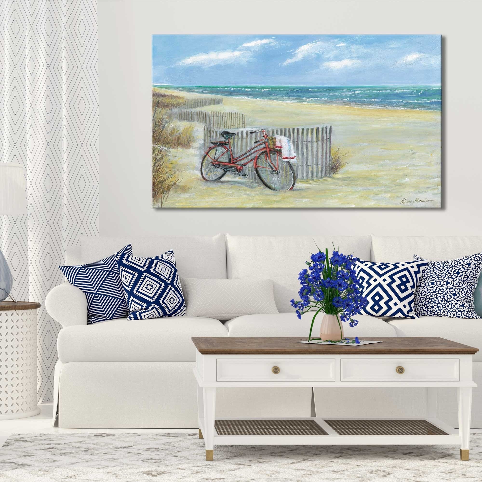 Bike to the Beach by Ruane Manning - Premium Canvas Wall Art Print - Coastal Cycling Decor for Living Room, Bedroom & Office