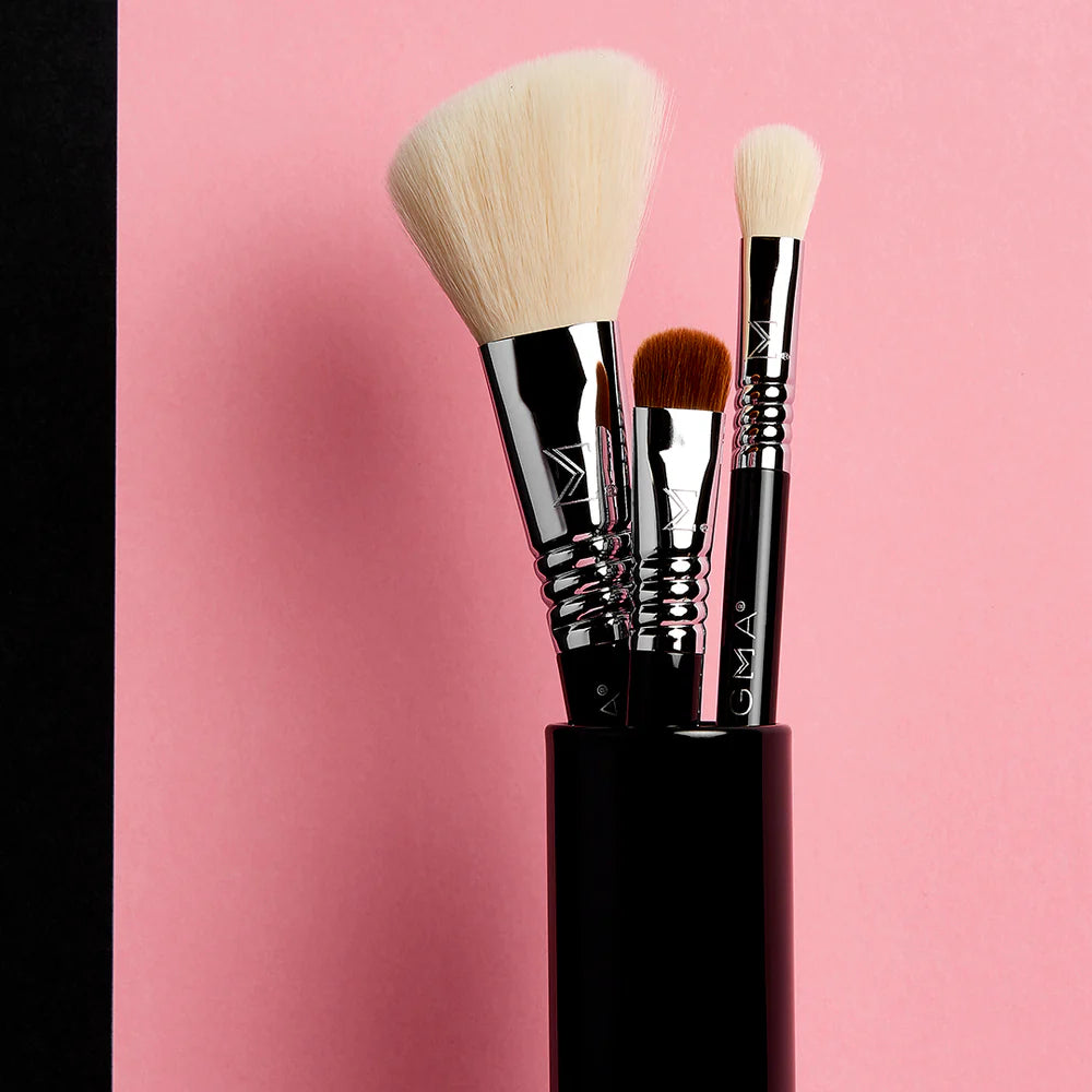 Sigma Beauty Essential Trio Brush Set - Professional Makeup Brush Kit for Foundation, Blending & Detailing | Perfect for Everyday Makeup & Travel