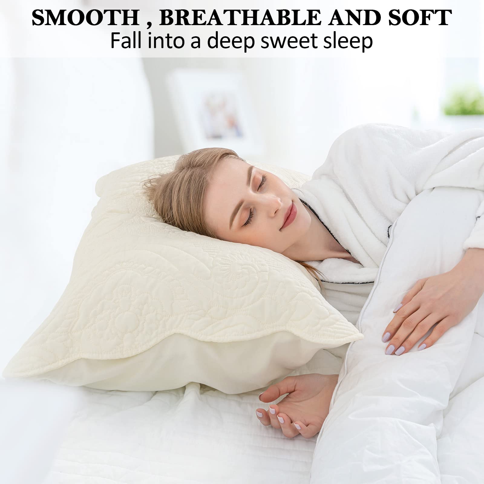 BOSOWOS Quilted Pillow Shams Set of 2 - Soft Breathable Microfiber Standard Size Bed Pillow Covers with Envelope Closure (Light Yellow, 20x26 Inch) for Bedroom Decor, Living Room Accent & Guest Room Styling
