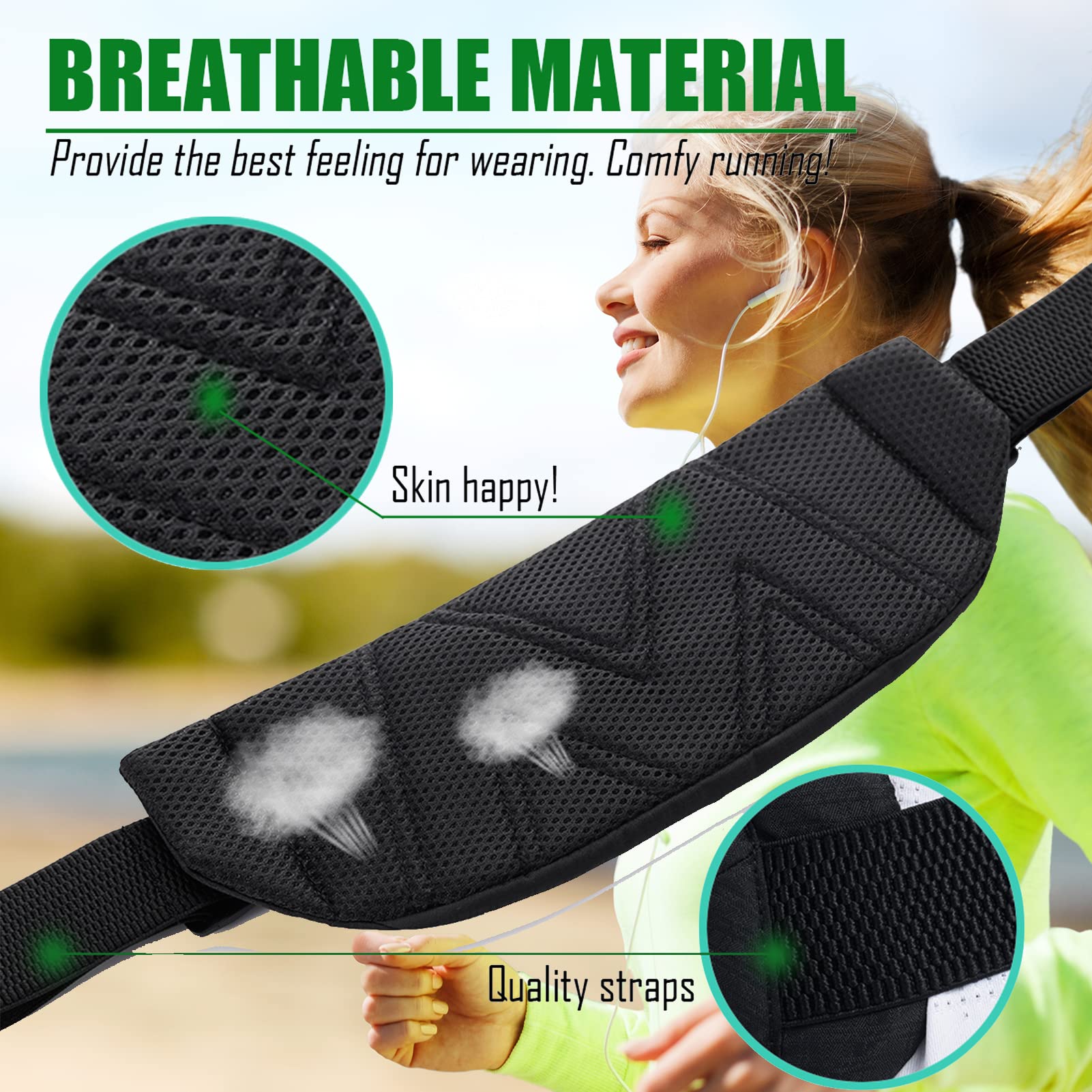 USHAKE Running Belt for Men & Women - Ultra Light Bounce Free Waist Pack with Phone Pocket for iPhone Samsung LG - Perfect for Gym, Marathon, Hiking & Outdoor Activities (Mint Blue)