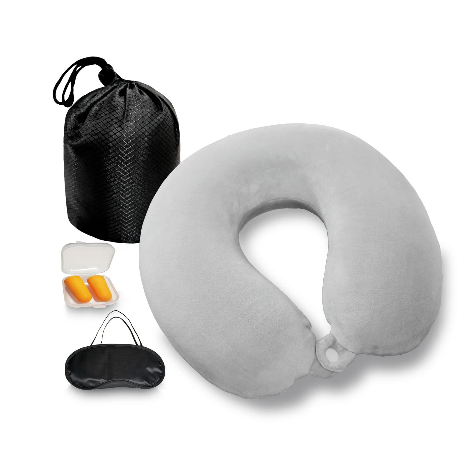 NavoX Memory Foam Travel Neck Pillow with Sleep Mask, Earplugs & Carry Pouch - Ergonomic Support for Airplane, Car, Office & Camping - Lightweight & Portable for Comfortable Sleep Anywhere