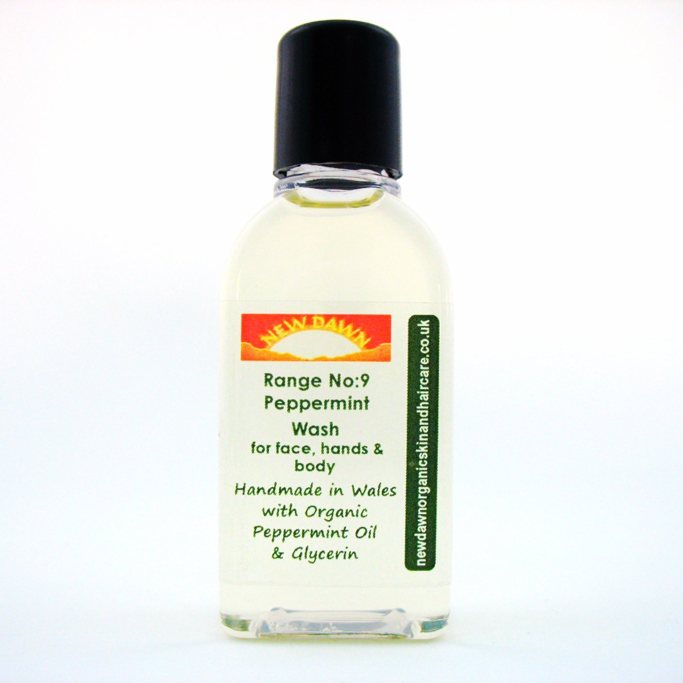 New Dawn Natural & Organic Peppermint Face, Hand & Body Wash - 83% Organic | Vegan | Shower Gel & Liquid Soap for All Skin Types - 25ml/100ml/250ml/1L Sizes - Refreshing Mint Cleanser for Morning Shower & Spa Day