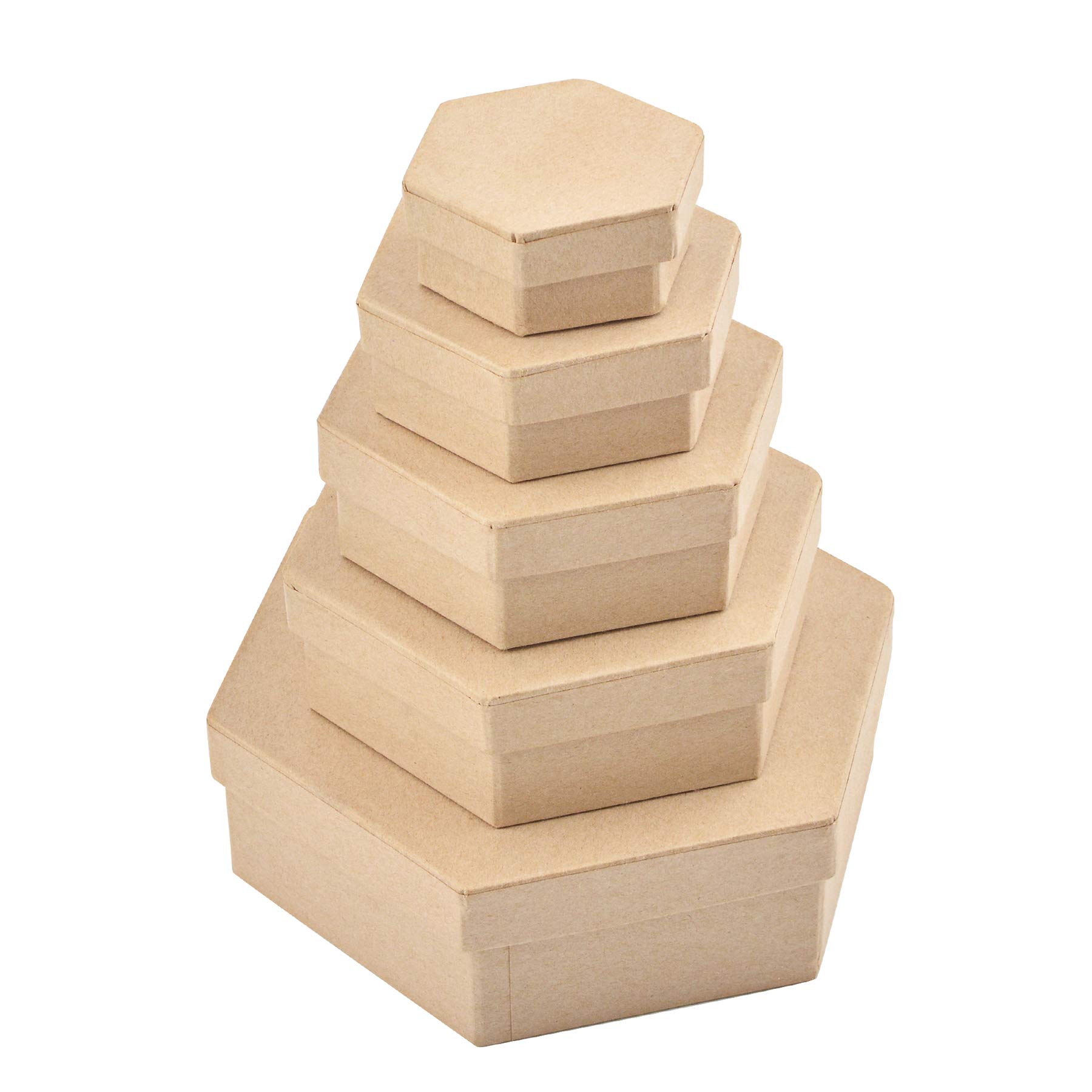 WANDIC Set of 5 Hexagonal Kraft Paper Mache Boxes with Lids - Perfect for Jewelry Storage, DIY Crafts, Cosmetic Organizers & Gift Packaging | Home Decor & Party Favors