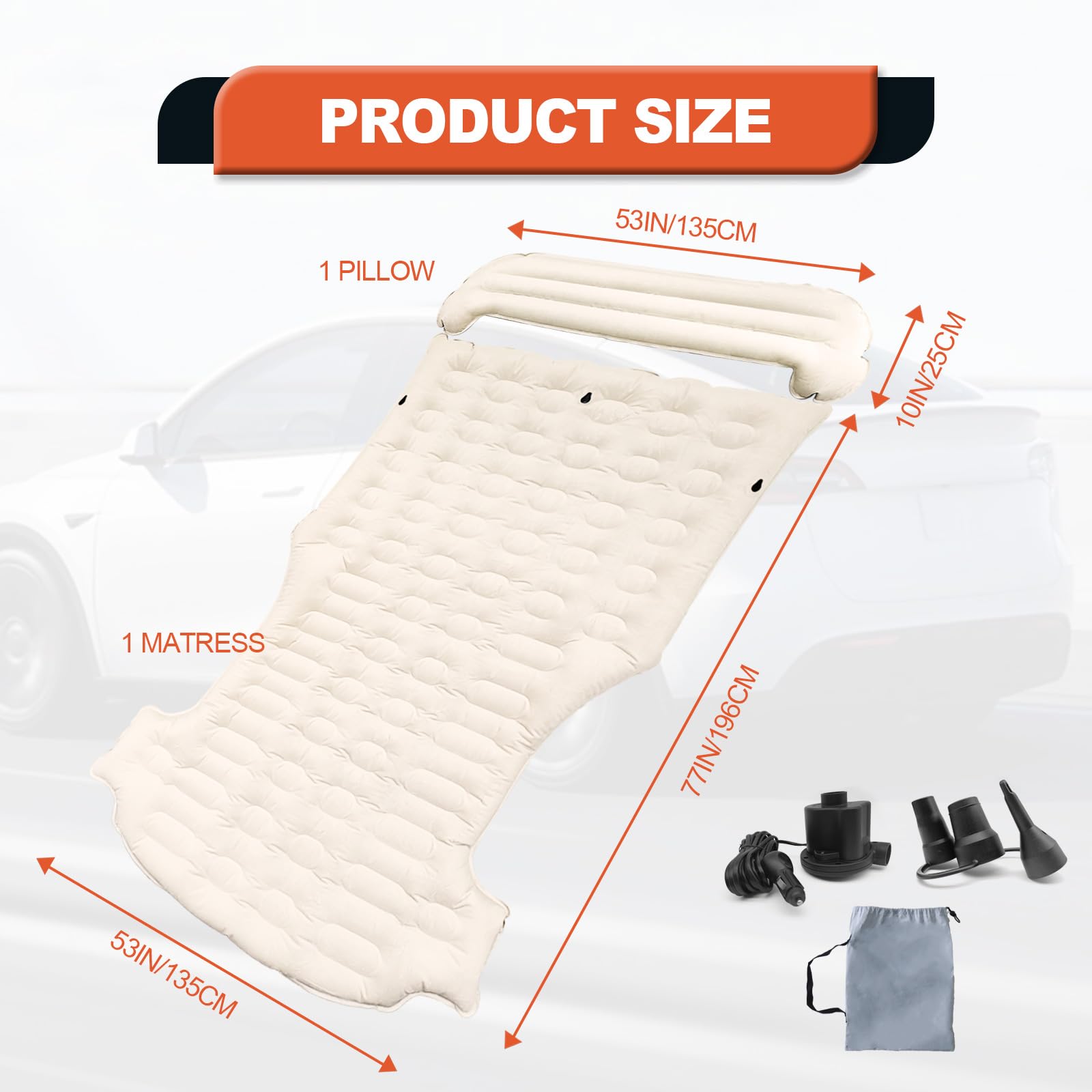 Tesla Model Y Air Mattress - Inflatable Car Camping Bed with Electric Pump & Headrest Pad | Fits Model Y 2020-2023 | Perfect for Road Trips, Camping & Overnight Stays