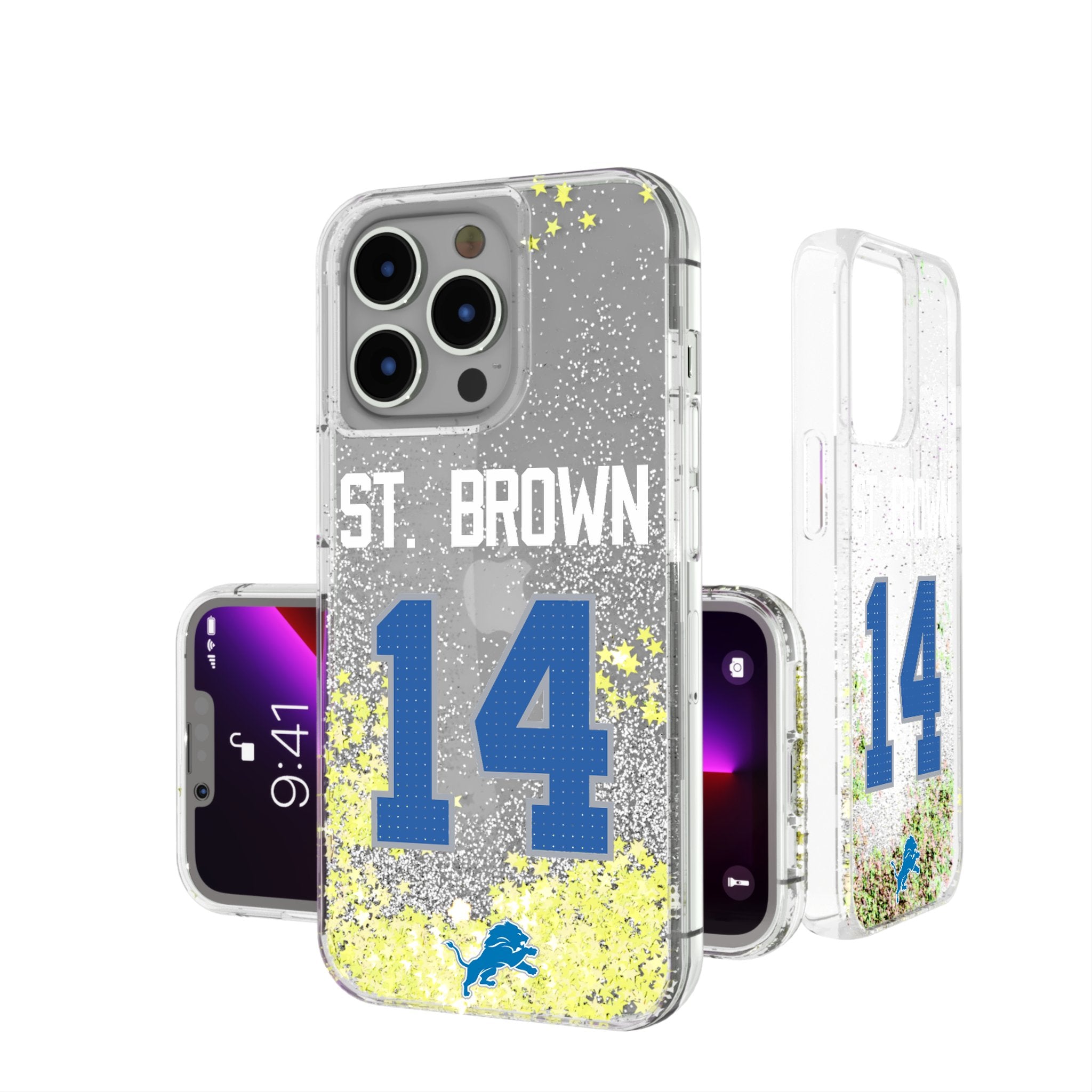 Amon Ra St. Brown Detroit Lions #14 NFL Glitter Phone Case for iPhone & Samsung - Perfect for Game Day & Fan Gifts