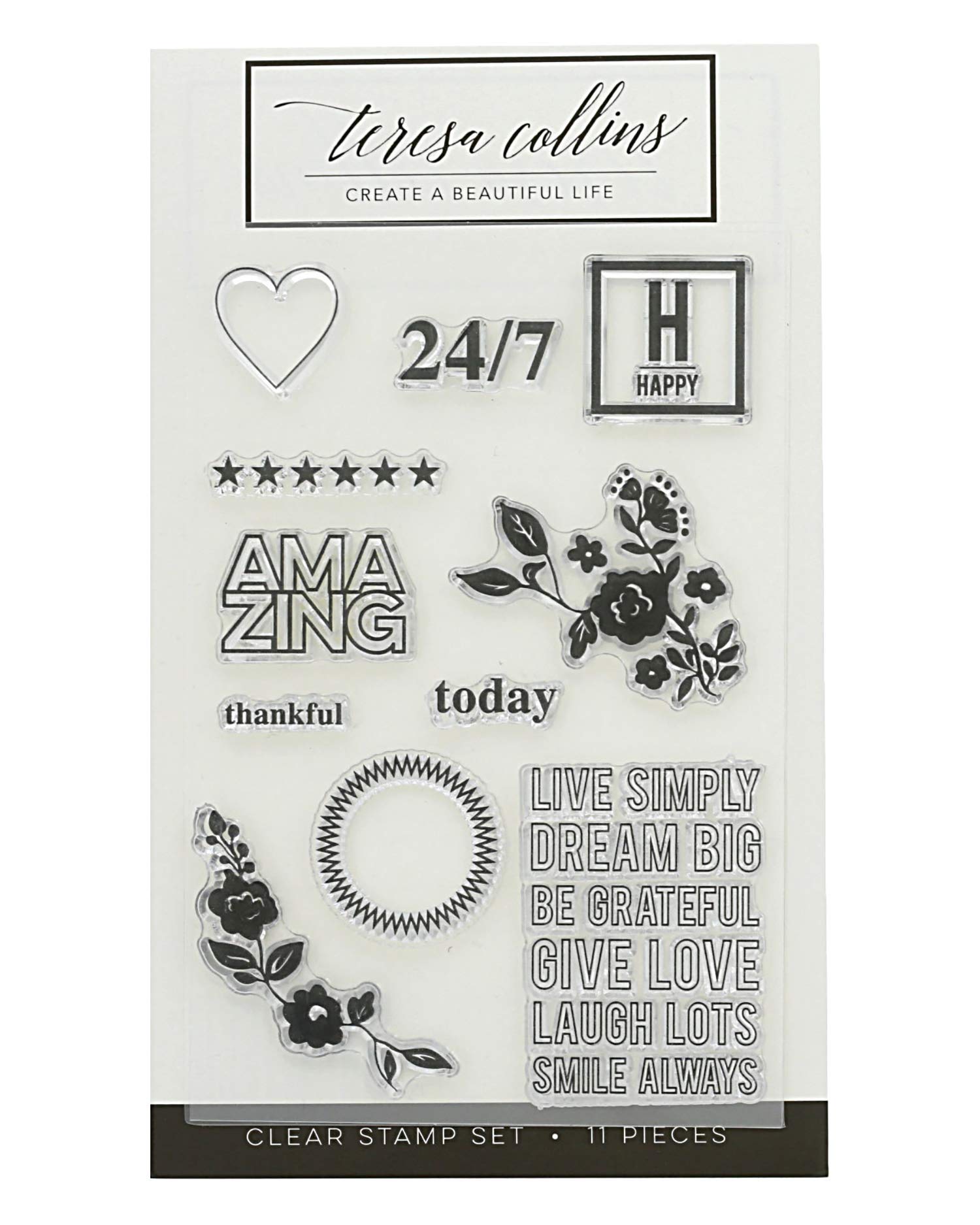 Teresa Collins Brightside Happy Stamp Set - 11 Piece Rubber Stamp Kit for Scrapbooking, Card Making & DIY Crafts | Perfect for Greeting Cards, Journals & Home Decor Projects