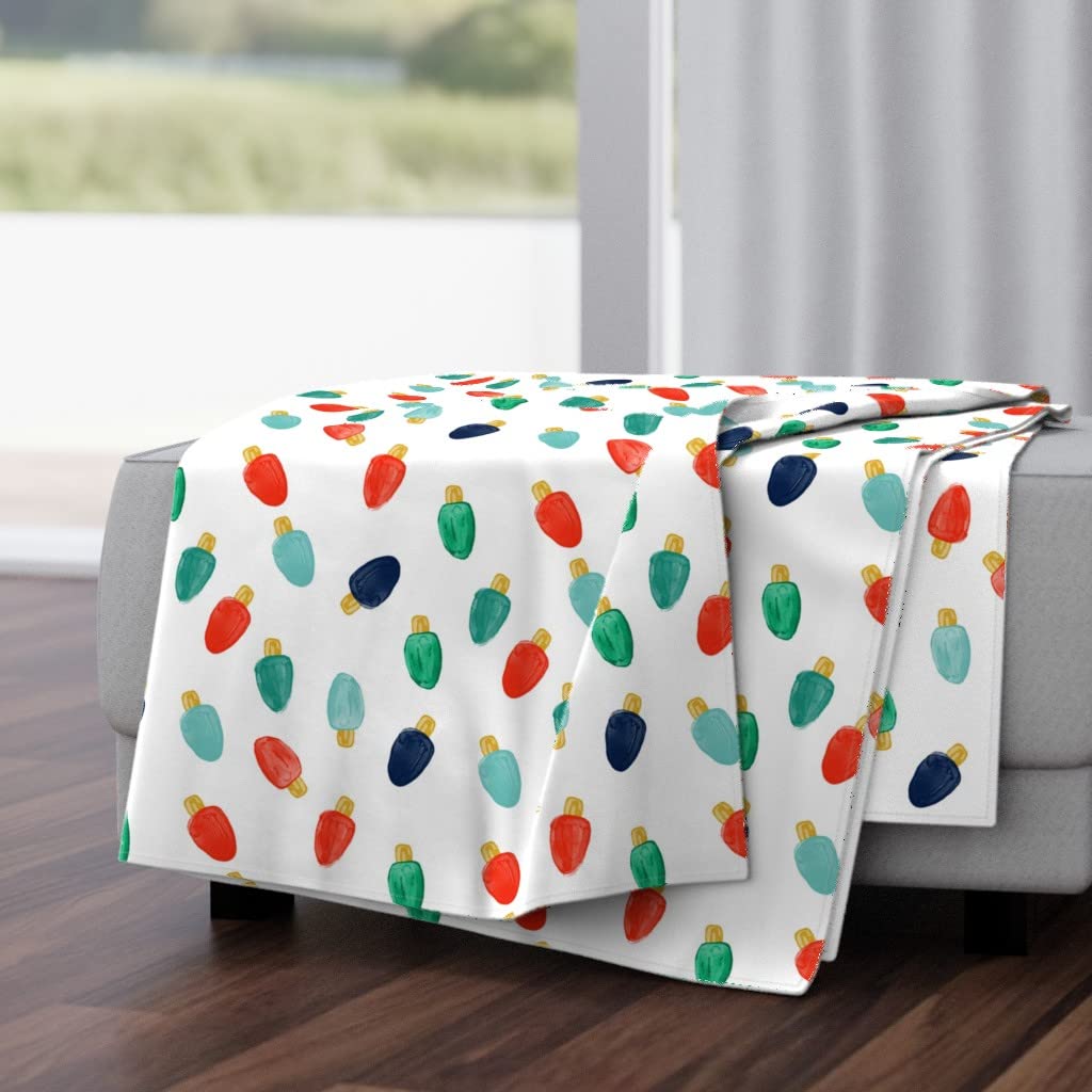Soft Plush Minky Throw Blanket 50x70 Inches - Christmas Watercolor Lights Red Green Print Cozy Blanket for Holiday Decor, Bedroom, Sofa & Gift Giving