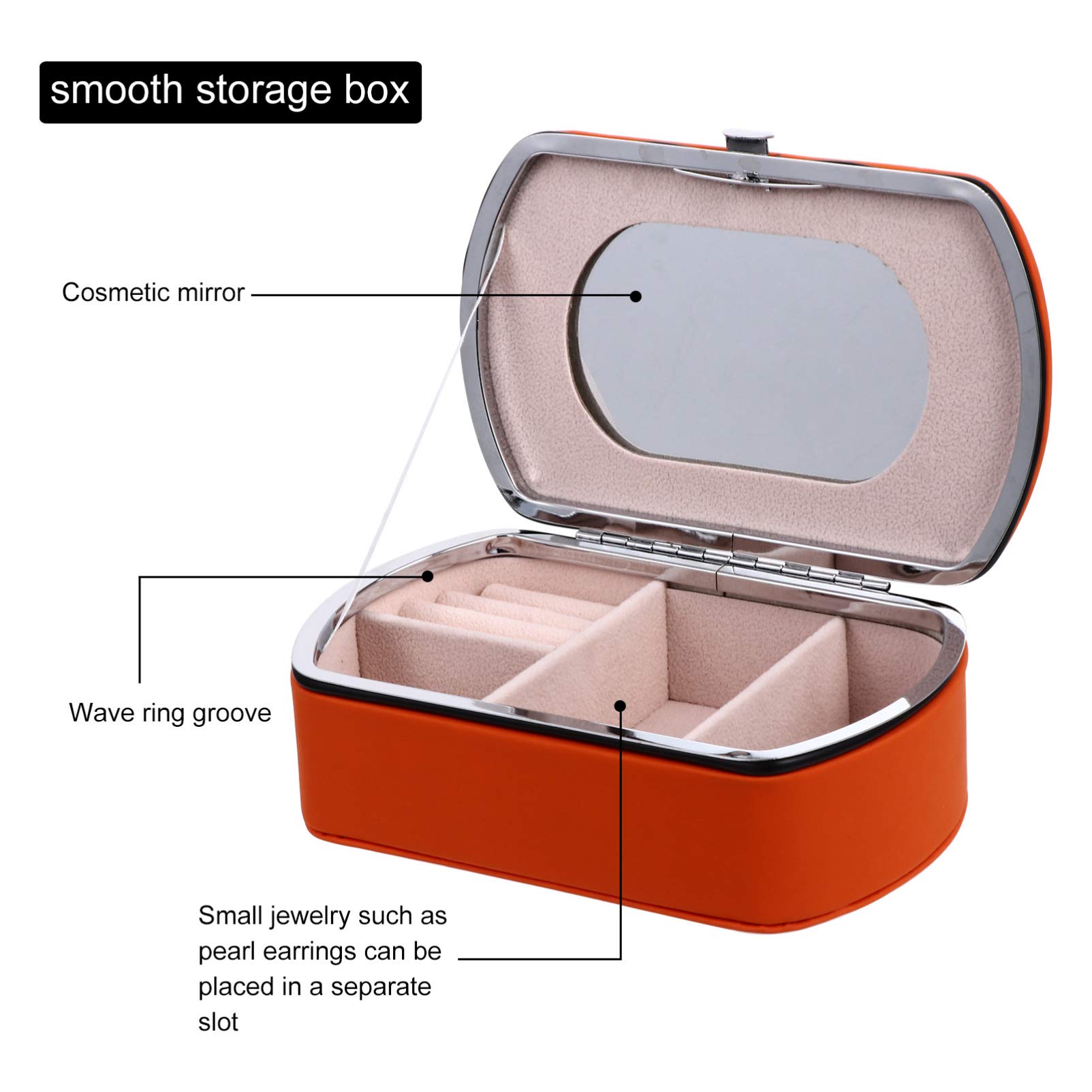 Portable Leather Jewelry Box with Mirror - Mini Travel Jewelry Organizer for Rings, Bracelets, Necklaces & Earrings | Orange Trinket Storage Case for Women, Perfect for Travel, Home & Gift Giving