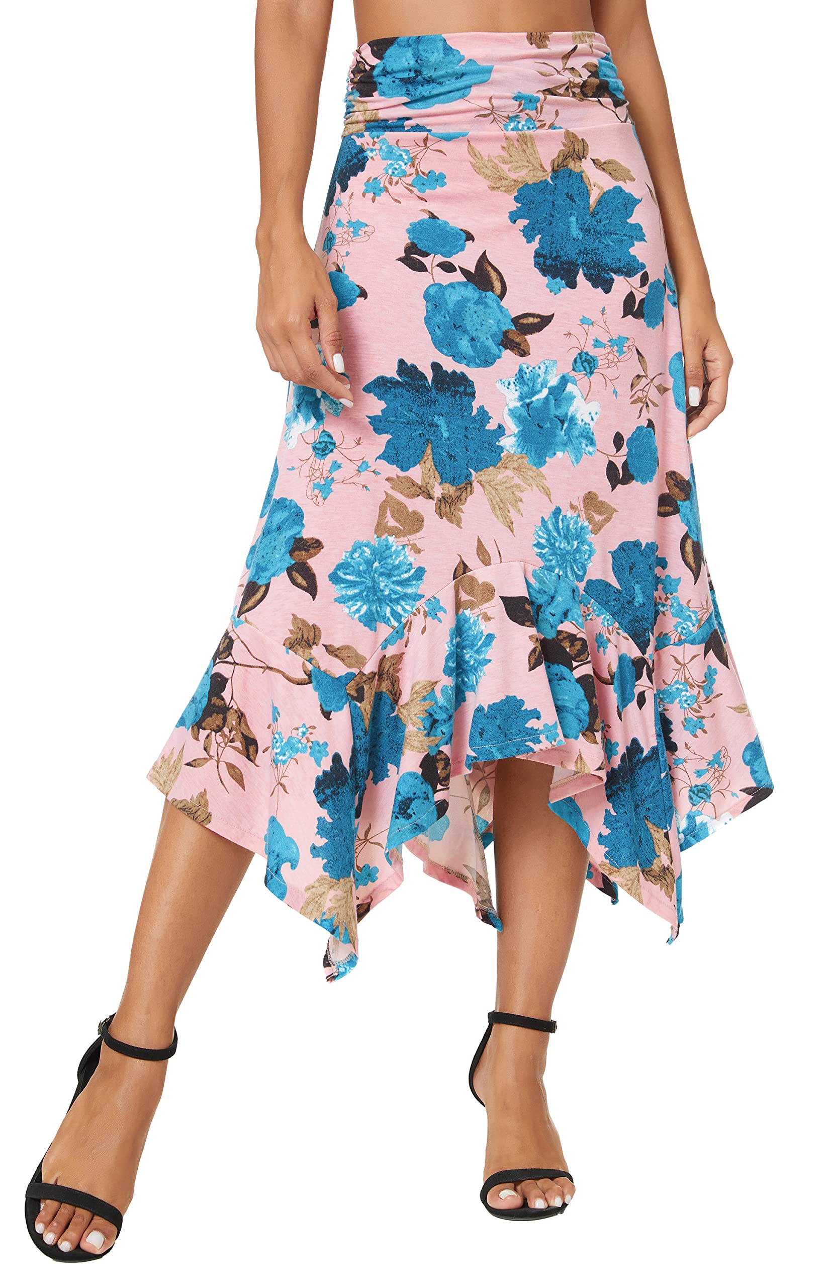Urban CoCo Women's Flowy Stretchy Skirt - Handkerchief Hem Midi Skirt for Casual Wear, Beach, and Summer Outfits | Comfortable & Stylish Elastic Waist Skirt