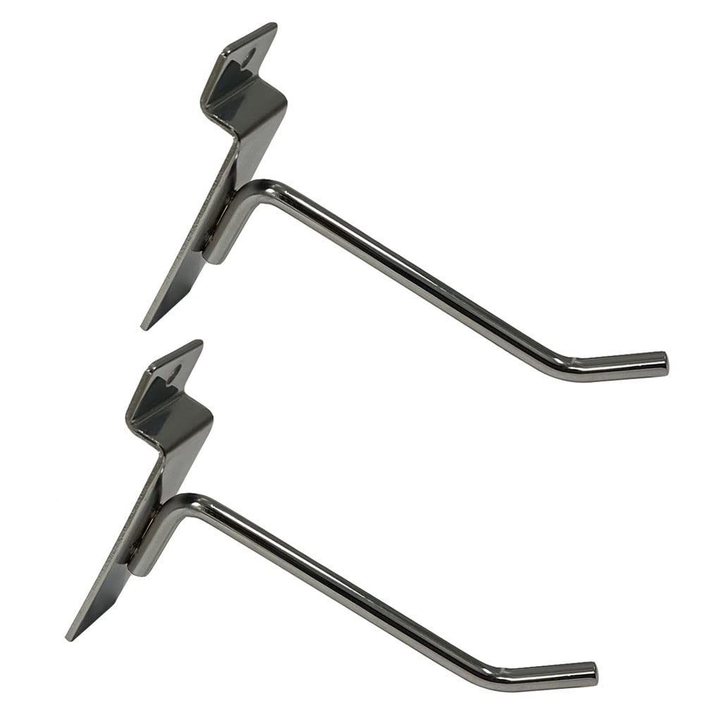 Prolinemax 12-Pack 4 Inch Chrome Slatwall Hooks - Heavy Duty Metal Retail Display Hangers for Store Shelving & Wall Organization (Perfect for Retail Stores, Garment Shops & Home Closet Organization)