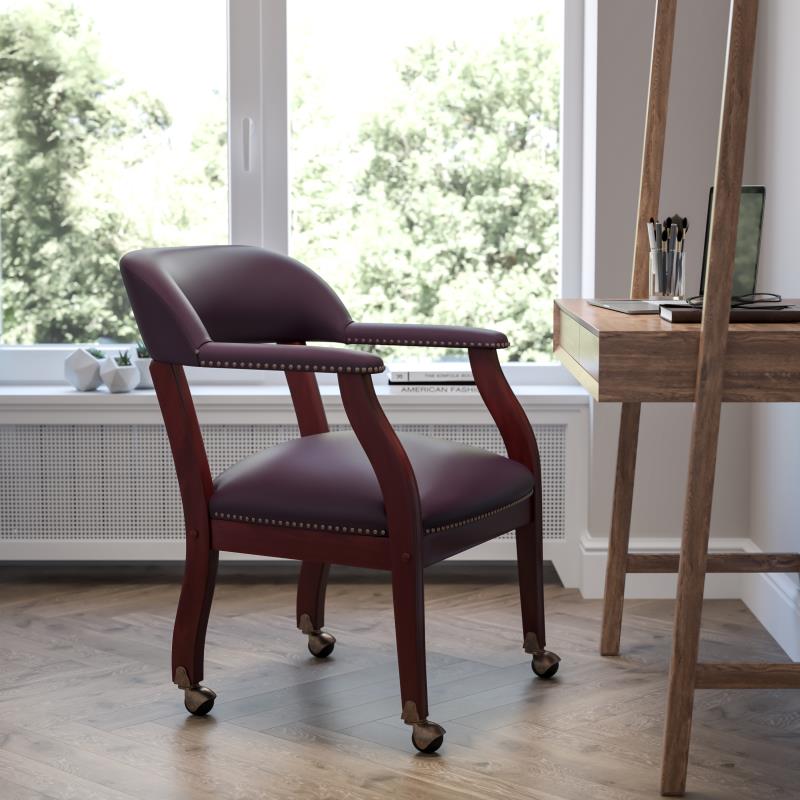 Premium FLASH Leather Office Conference Chair with Accent Nailhead Trim & Smooth-Rolling Casters - Ergonomic Executive Desk Chair for Home Office, Conference Rooms & Professional Workspaces