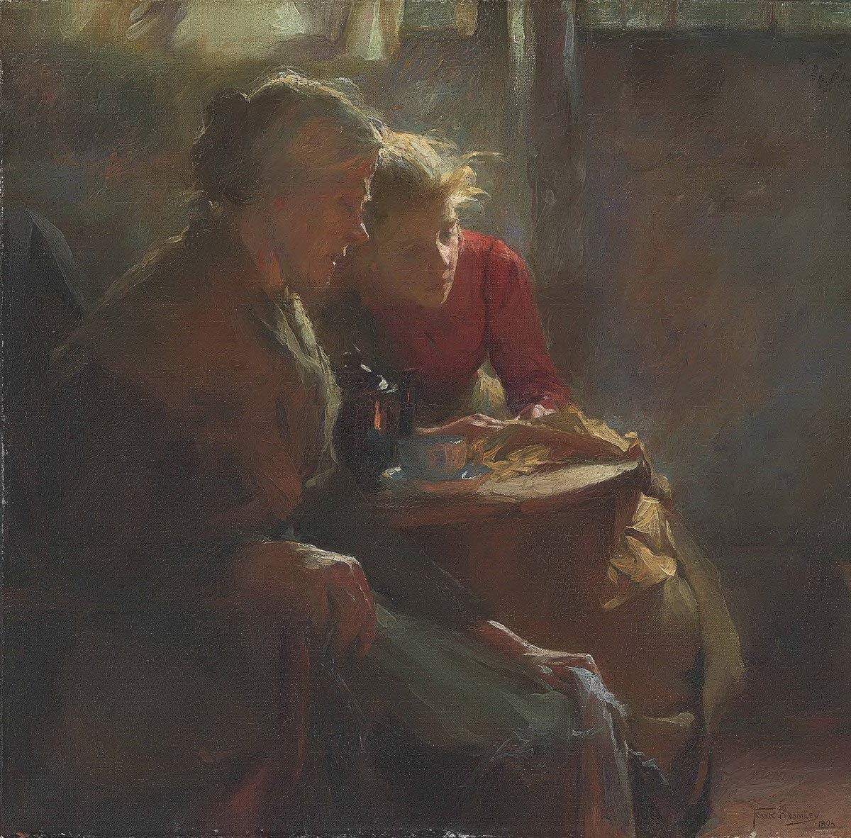 Berkin Arts Frank Bramley Giclee Print - Famous Painting Reproduction on Premium Paper - Fine Art Wall Decor Poster (Fireside Tales) - Perfect for Living Room, Bedroom & Office Decoration