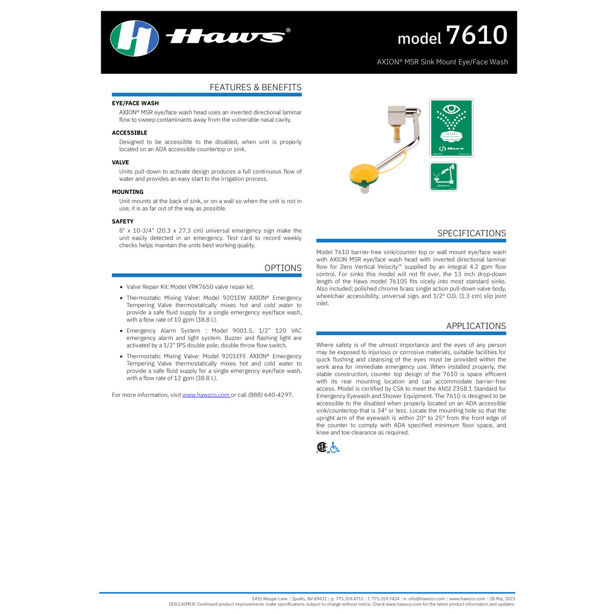 Haws 7610 Barrier Free Swing Down Eyewash Station - ANSI Compliant Emergency Eye Wash for Laboratories & Industrial Safety Use
