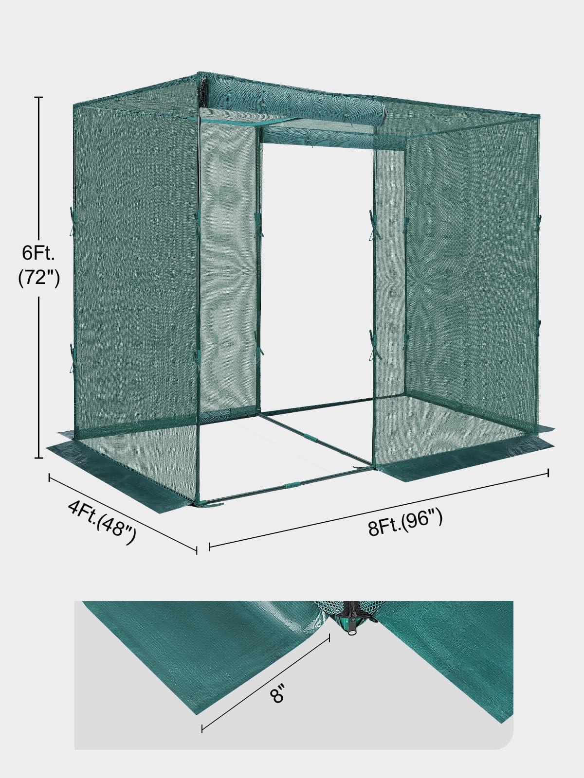 GROWNEER 4' x 8' Plant Protection Tent with Steel Frame - 2 Zippered Doors, 12 Ground Staples & Storage Bags | Durable Outdoor Crop Cage for Garden, Yard, Lawn | Perfect for Protecting Plants from Pests, Harsh Weather & Animals