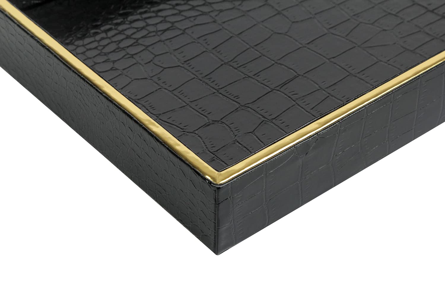 Premium Faux Leather Vanity Tray - Elegant Desktop & Dresser Organizer for Jewelry, Perfume, Keys | Decorative Catchall Tray for Bathroom, Nightstand, Office & Home Decor (Black Crocodile Pattern)