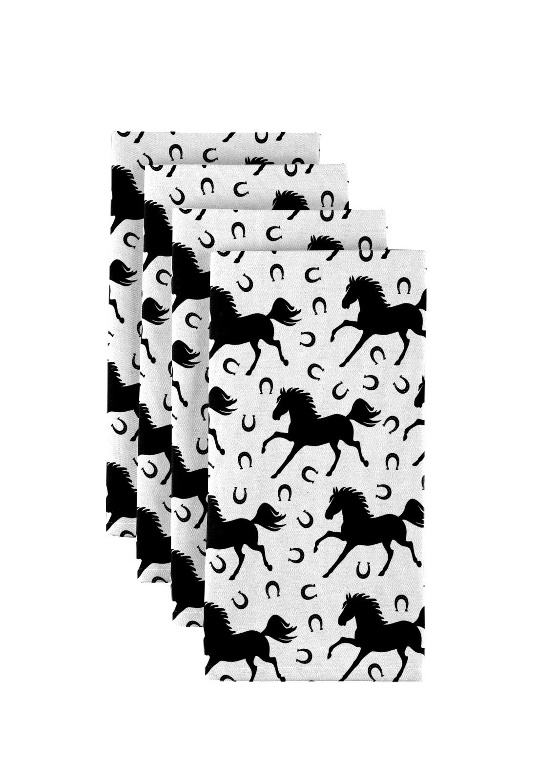Premium Western-Themed Fabric Napkins - Stallions & Horseshoes Design - Set of 12 (18