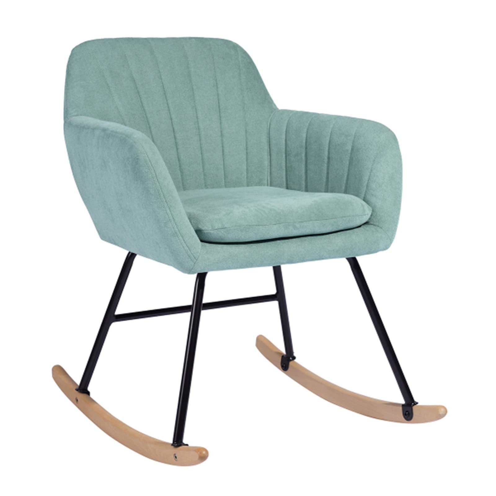 Modern Rocking Chair Armchair - Small Comfortable Upholstered Nursery Rocker with Wood Base, Green Fabric Accent Chair for Relaxing & Napping - Perfect for Living Rooms, Nurseries, Small Spaces & Cozy Corners