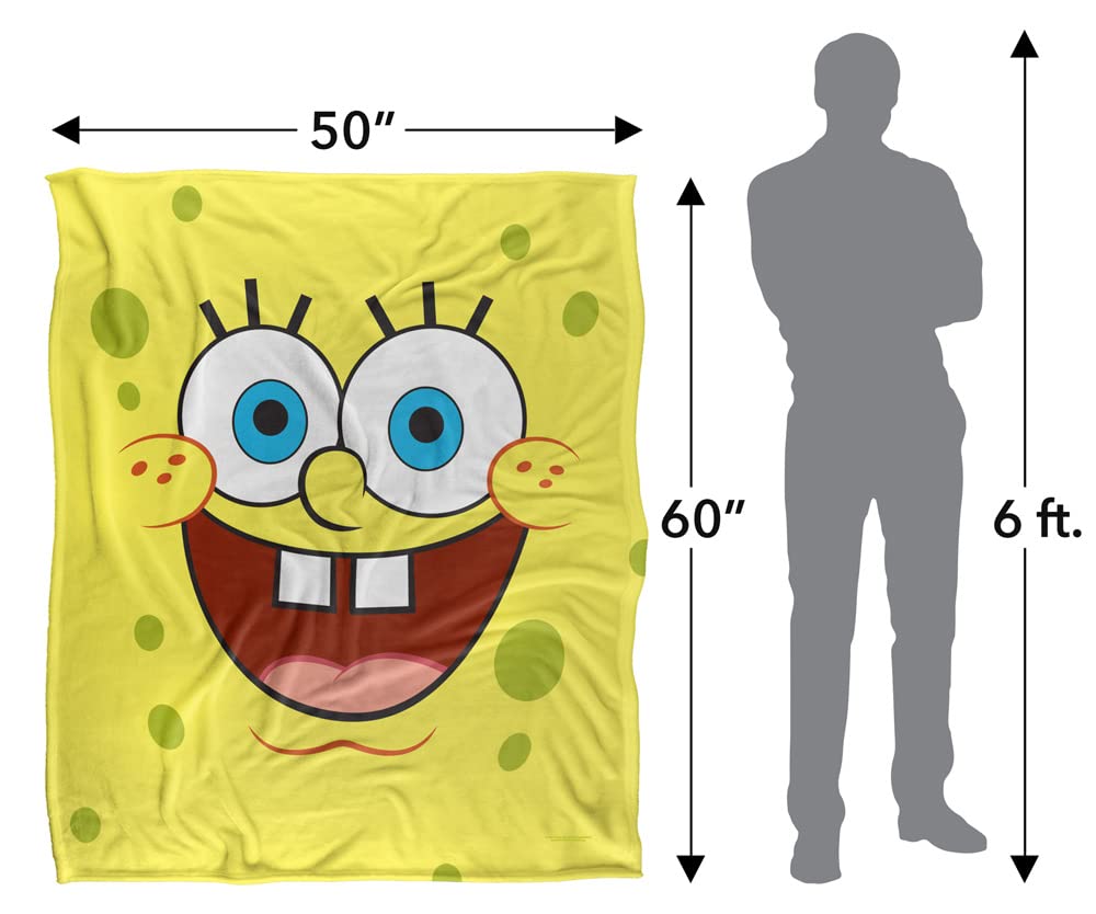 SpongeBob SquarePants Fleece Blanket 50x60 Inches - Super Soft & Silky Touch with Goofy Smile Design - Perfect for Bed, Sofa, Movie Nights & Gift Giving