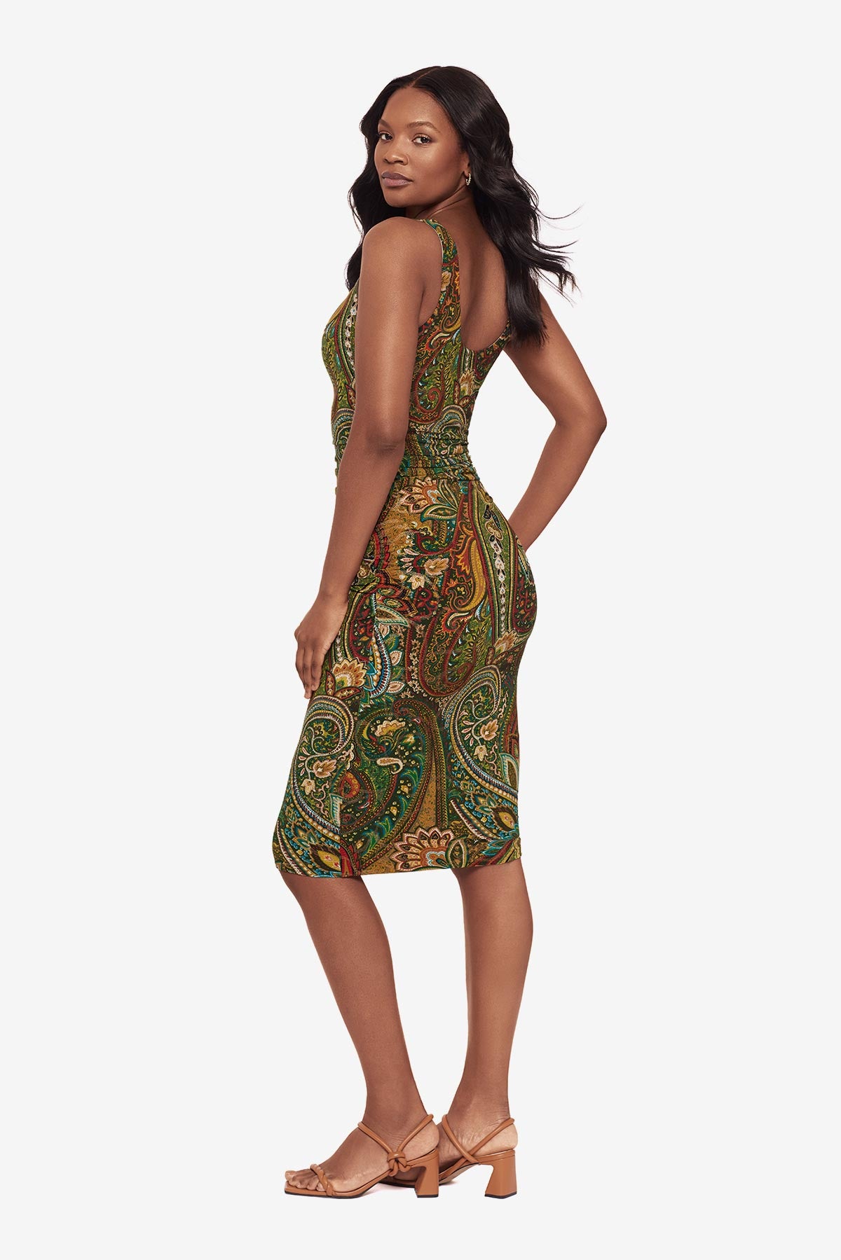 Slimming Bodycon Dress for Women - Flattering Kashmir Knit Stretch Midi Dress for Date Night & Evening Parties