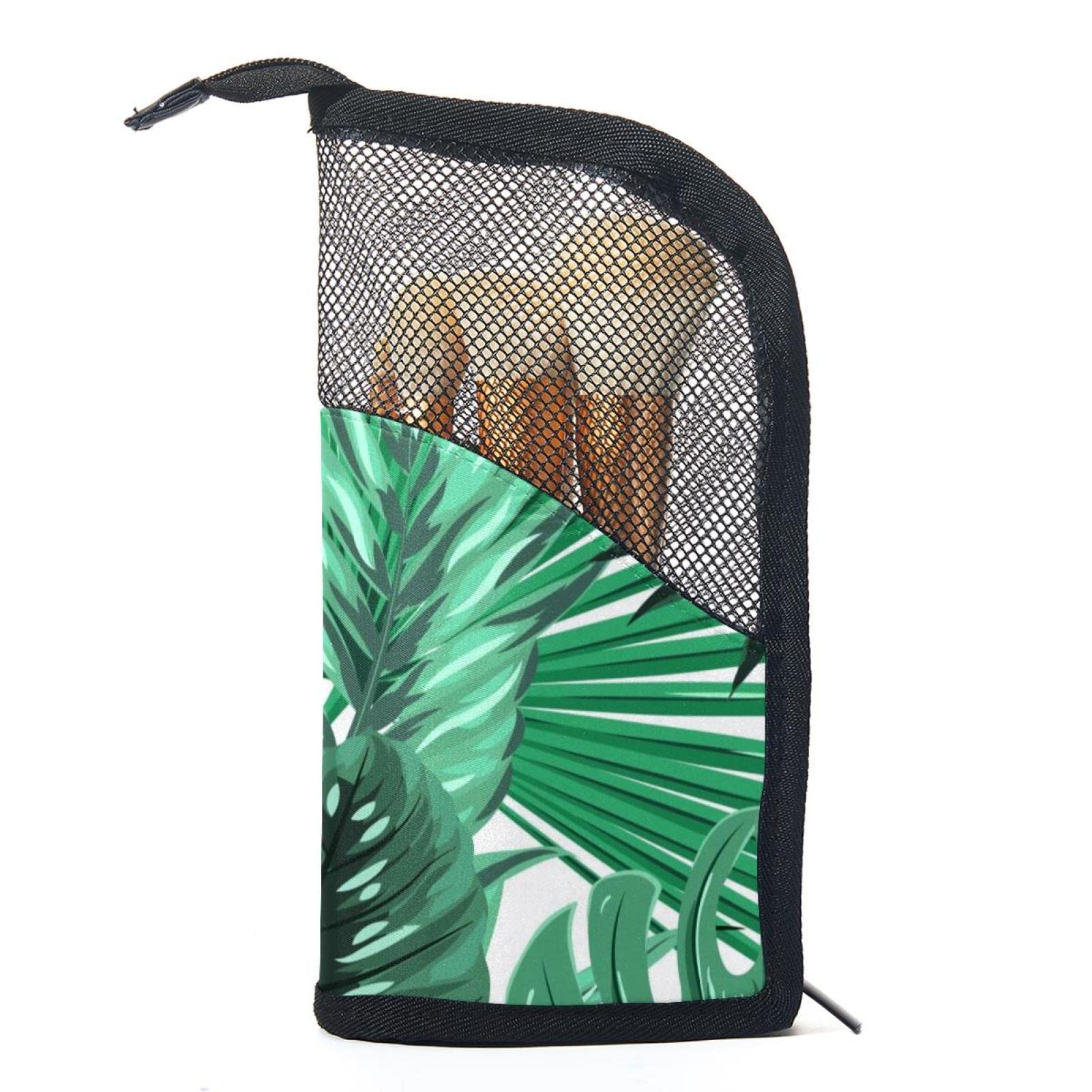 Premium 12-Piece Makeup Brush Organizer Bag with Tropical Palm Leaves Design - Portable Waterproof Cosmetic Brush Holder Case for Travel, Home & Professional Makeup Storage