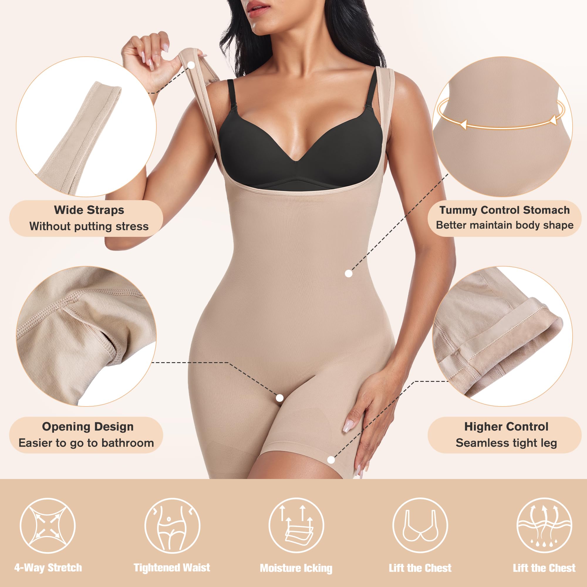 Best Shapewear Bodysuit for Women - Tummy Control Seamless Body Shaper, Underbust Mid Thigh Slimming Fajas - Perfect for Everyday Wear, Special Occasions & Postpartum Recovery