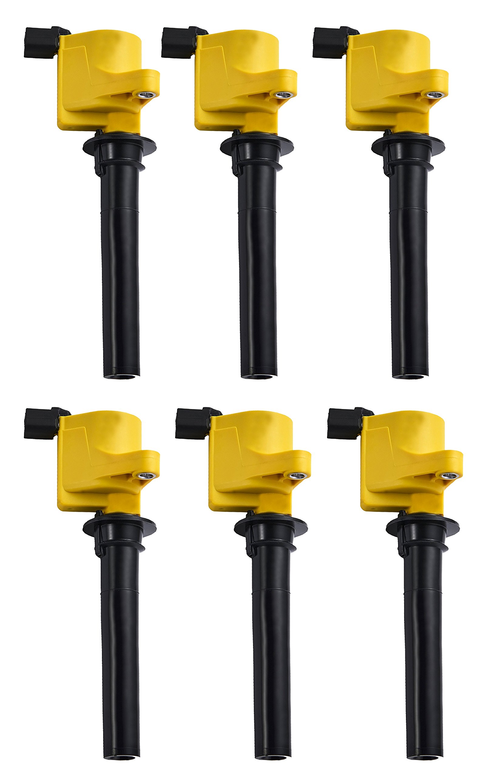 ENA Set of 6 Yellow Ignition Coil Packs - Compatible with Ford Mercury Mazda 2001-2008 (Tribute, Mariner, Escape, Five Hundred, Freestyle, Montego, Taurus, Sable) V6 3.0L - Replacement for DG500 DG513 FD502 - Perfect for Engine Performance & Tune-Up