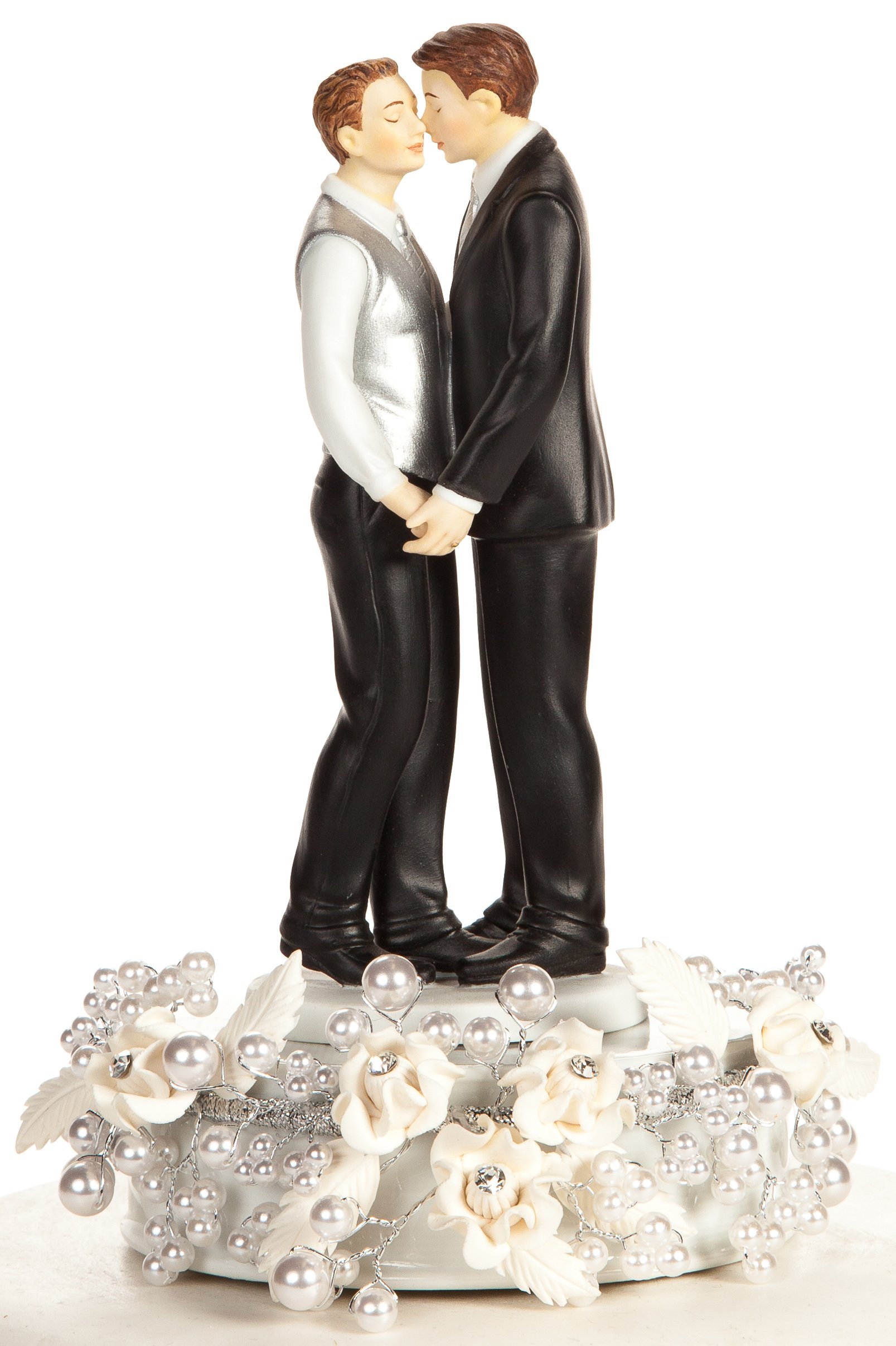 Romantic Gay Rose Pearl Wedding Cake Topper - Silver or Gold - Perfect for Same-Sex Weddings, Anniversary Cakes & LGBTQ+ Celebrations