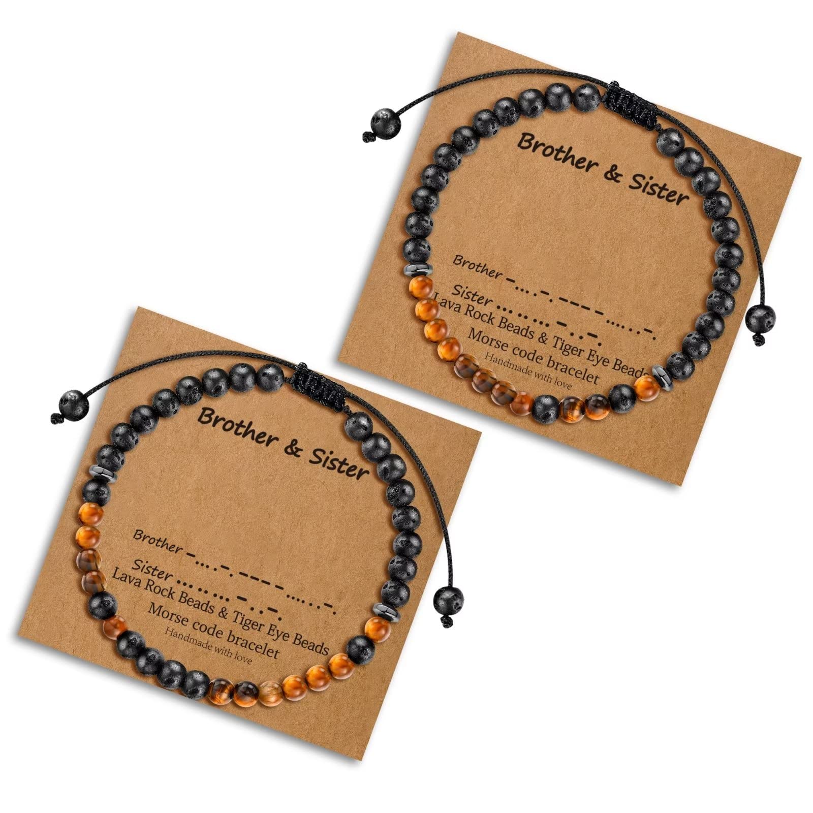 Morse Code Bracelets for Women - 2pcs Tiger Eye Beaded & Lava Rock Friendship Bracelets, Inspirational Birthday Gifts for Best Friend, Perfect for Daily Wear, Meditation, and Yoga