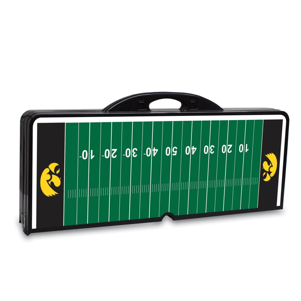 PICNIC TIME NCAA Iowa Hawkeyes Football Field Folding Picnic Table - Portable Camping Table with Umbrella Hole - Outdoor Dining & Tailgating Table (Black) - Perfect for Backyard BBQs, Beach Parties & Game Day Gatherings