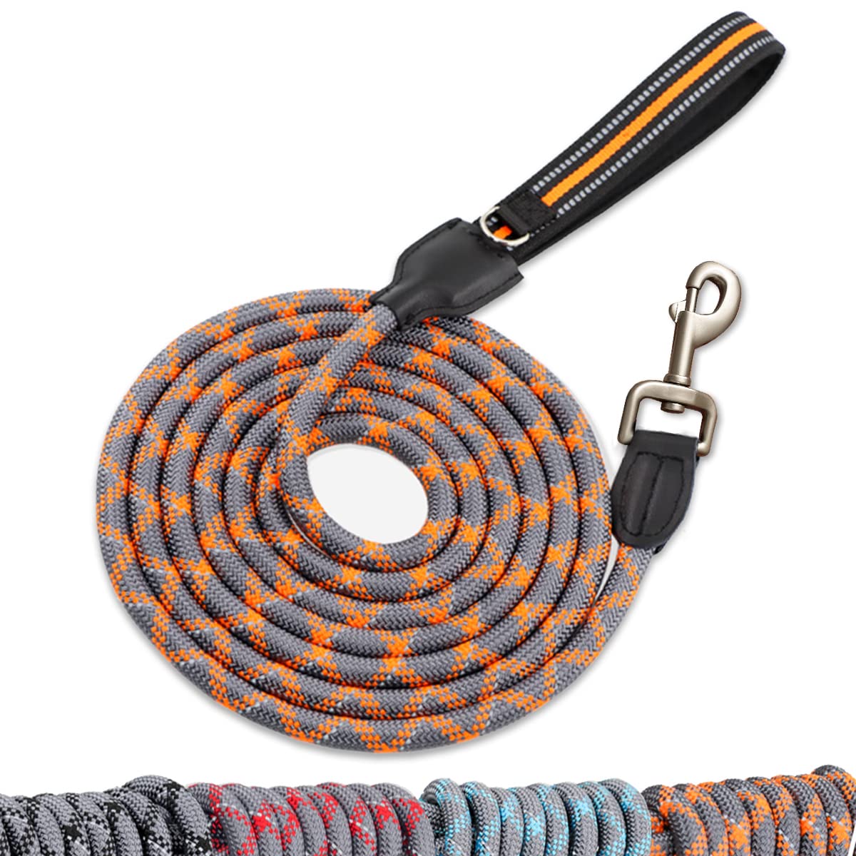 **JSXD Heavy Duty 5FT Reflective Dog Leash with Double Handle & Comfort Padded - Durable Rope Leash for Small, Medium, Large Dogs - Perfect for Walking, Running, and Nighttime Safety**