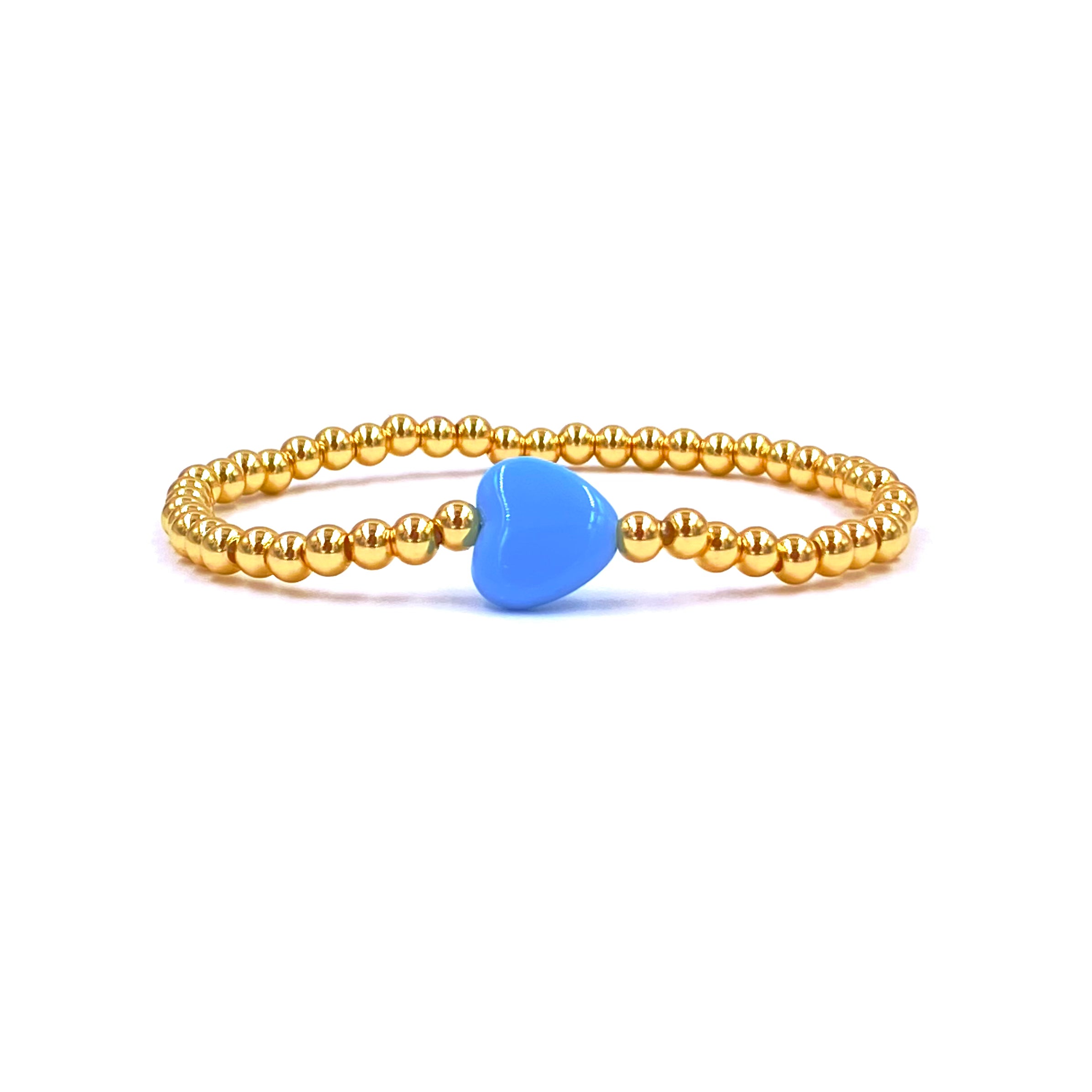 Ashley Gold Stainless Steel Beaded Stretch Bracelet with Enamel Heart Charm - Elegant Jewelry for Women, Perfect for Valentine's Day Gifts, Anniversary Presents & Everyday Wear