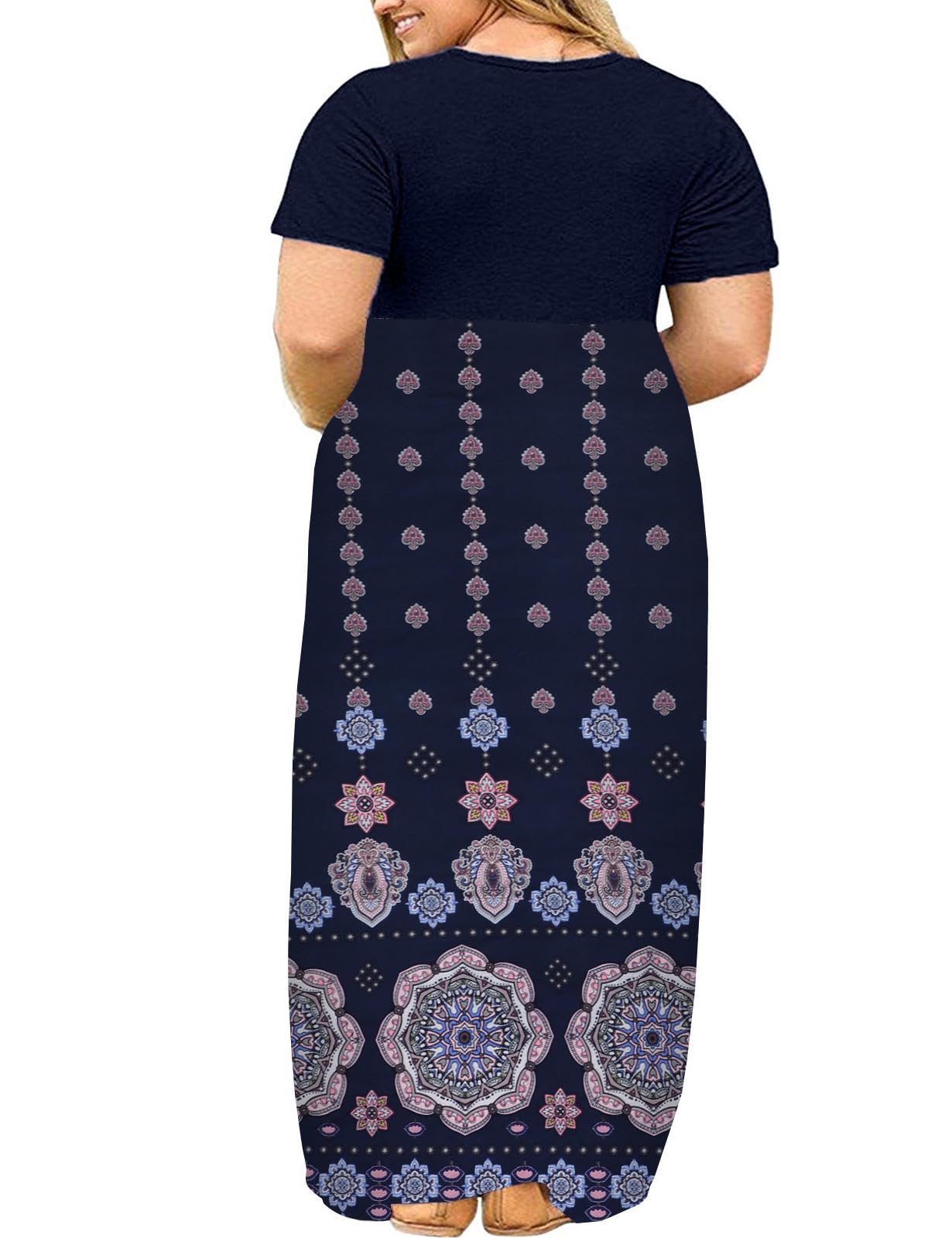 Kancystore Plus Size Women's Short Sleeve Maxi Dress with Pockets - Flowy Casual Summer Beach Dress for Vacation, Outdoor Parties & Everyday Wear