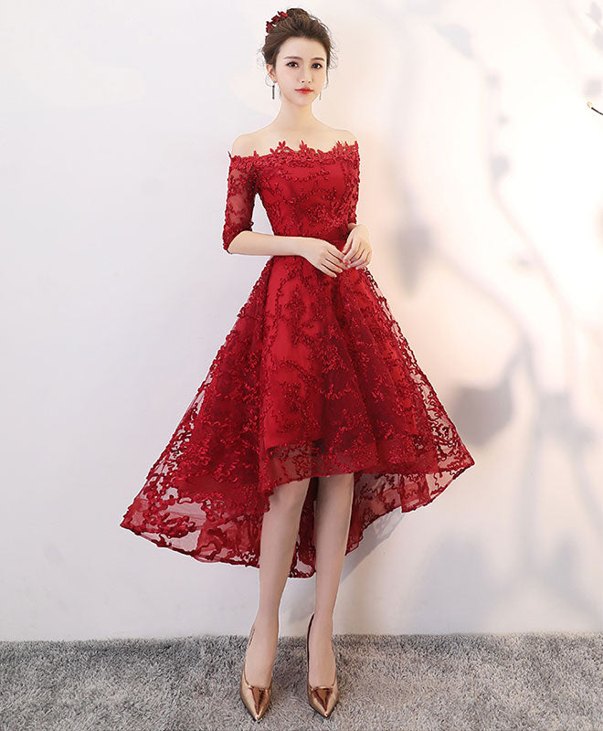 Elegant Burgundy Tulle Lace High-Low Prom Dress for Homecoming - Perfect for Formal Dances, Evening Parties & Special Occasions