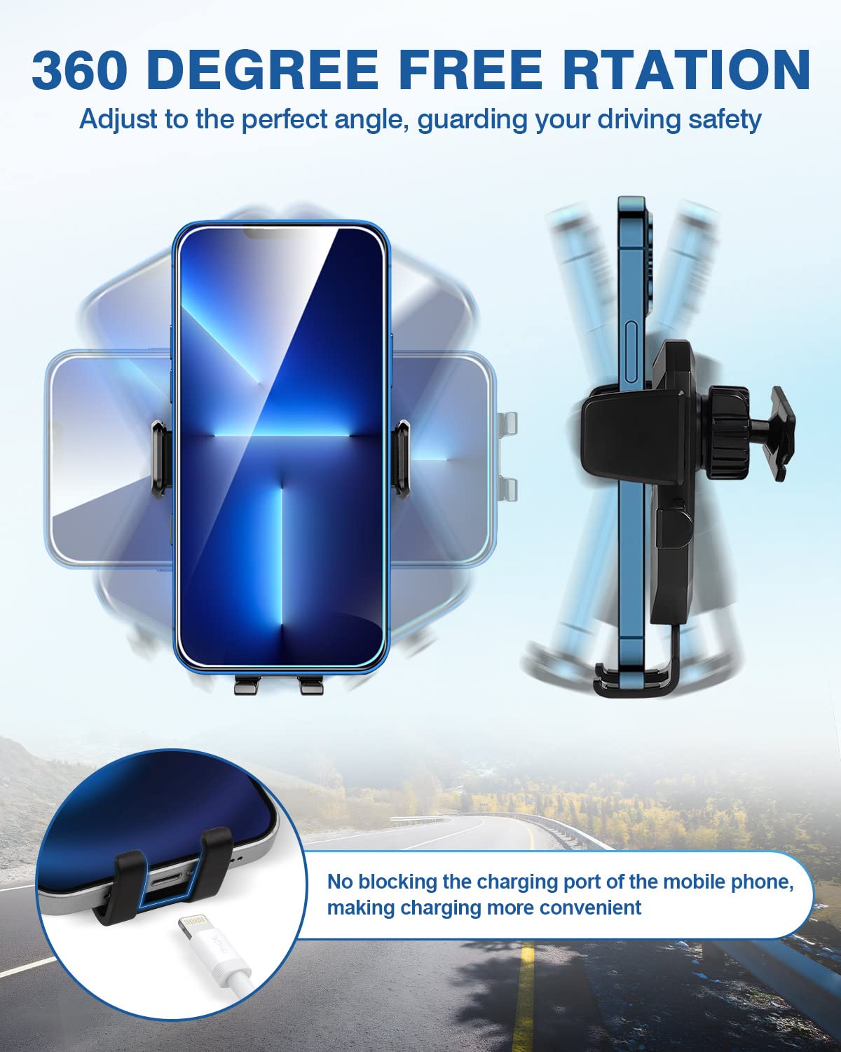 FIILINES Universal Car Phone Holder Mount - 360° Rotatable Dashboard & Air Vent Cell Phone Stand for iPhone, Samsung, Smartphones - Compatible with 2016-2021 Honda Civic Sedan & Hatchback (Black) | Perfect for GPS Navigation, Hands-Free Calling & Safe Driving