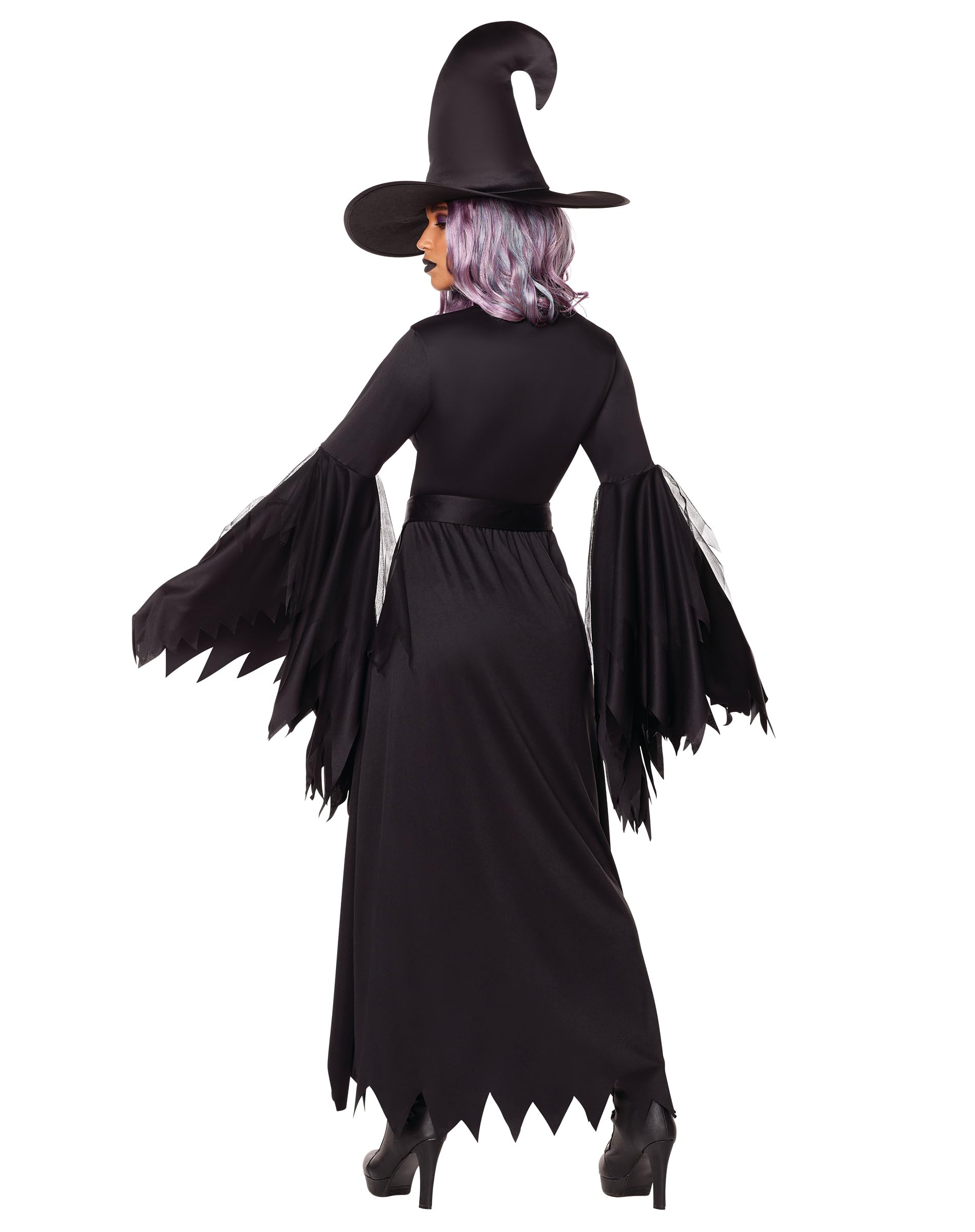 Gothic Witch Costume for Adults | Black High-Low Frayed Gown for Halloween Parties