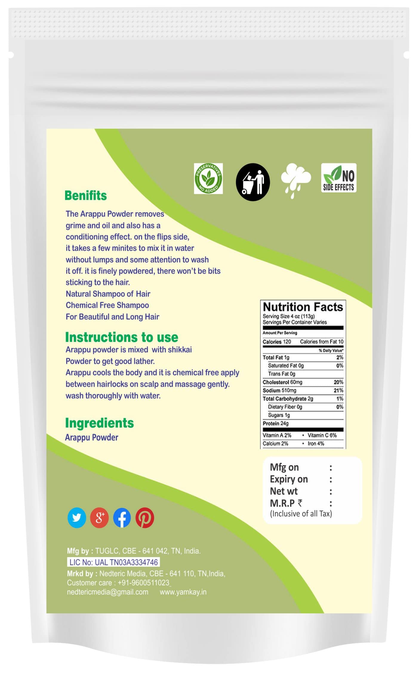 YAMKAY Arappu Albizia Amara Powder - 100% Natural Traditional Hair Wash & Conditioner (100g) for Dandruff Control, Hair Growth & Scalp Care - Perfect for Ayurvedic Hair Treatment at Home