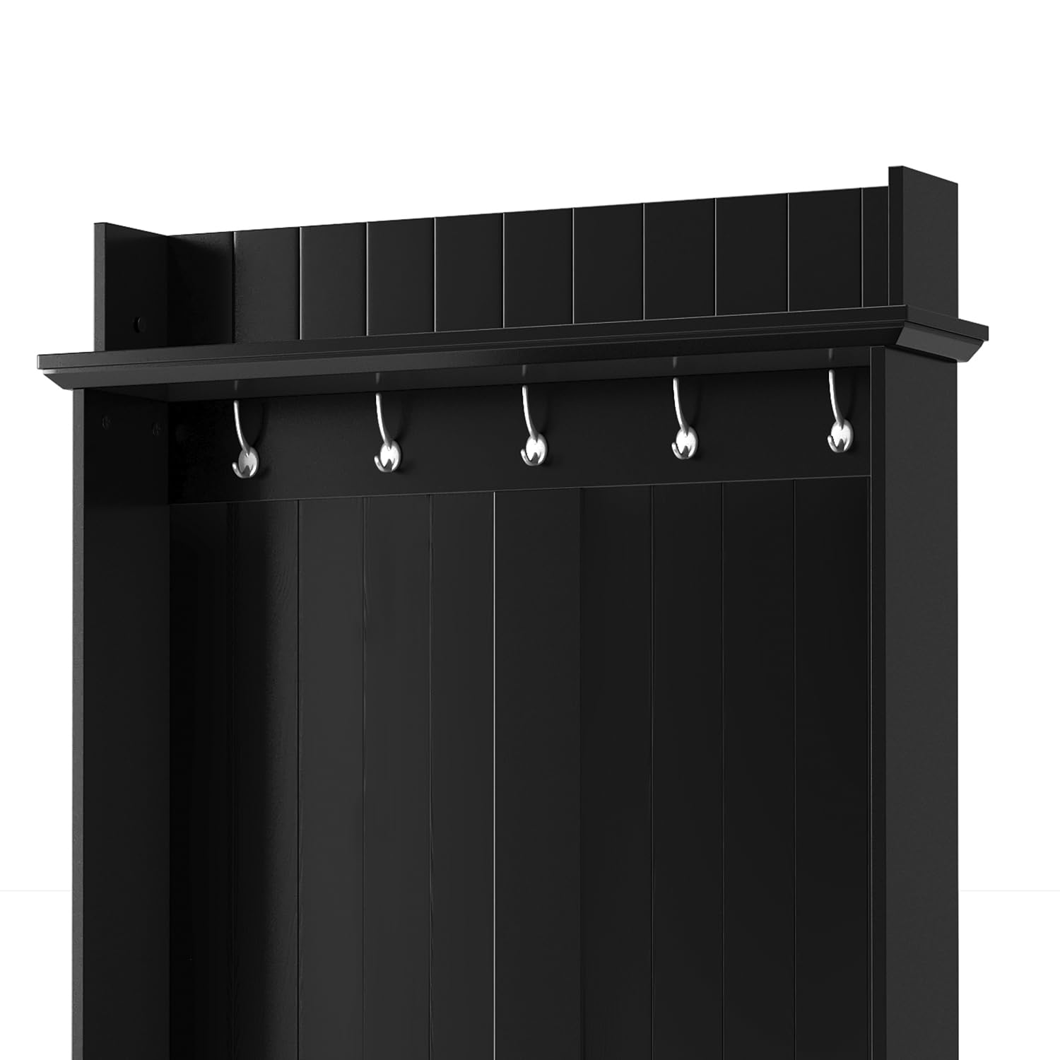Polibi Hall Tree Storage Bench with 5 Metal Hooks & 2 Large Drawers - Entryway Coat Rack Organizer with Metal Handles, Black - Perfect for Mudroom, Foyer & Small Space Organization