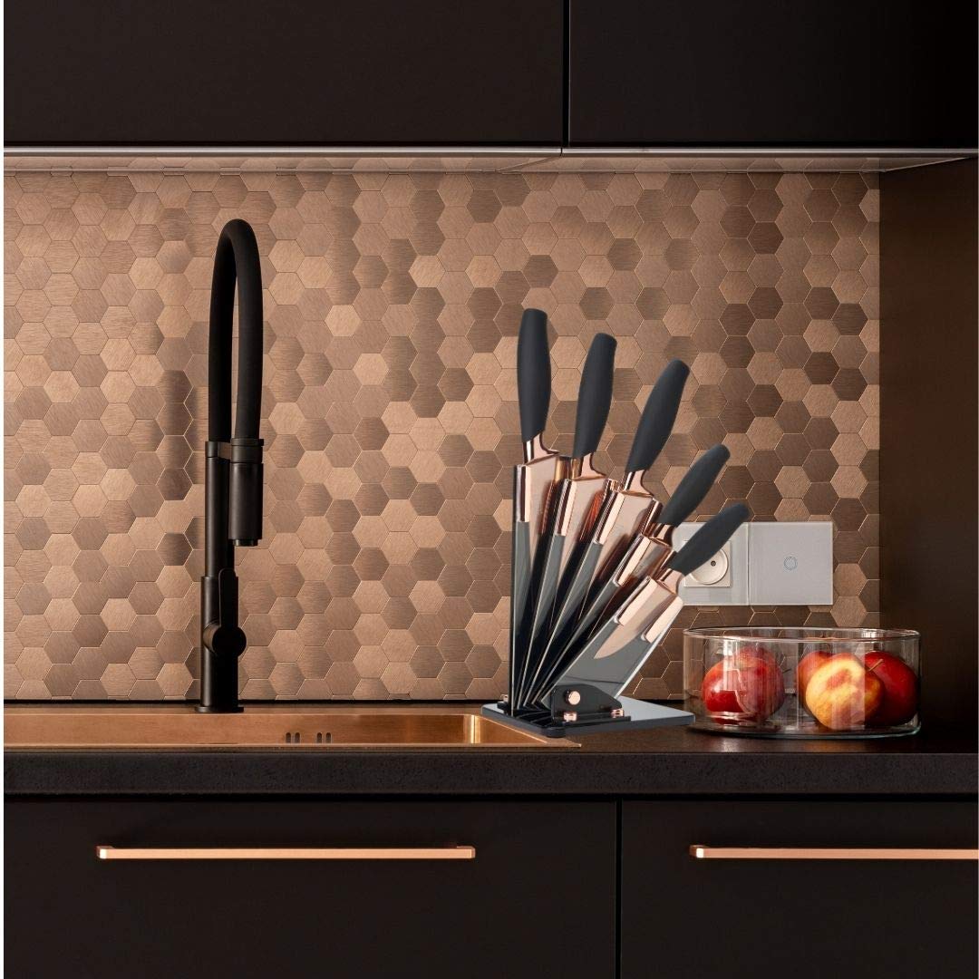 Taylor's Eye Witness Rose Gold Fan-Shaped Knife Block - Premium Kitchen Storage for Knives & Utensils - Perfect for Home Chefs & Cooking Enthusiasts