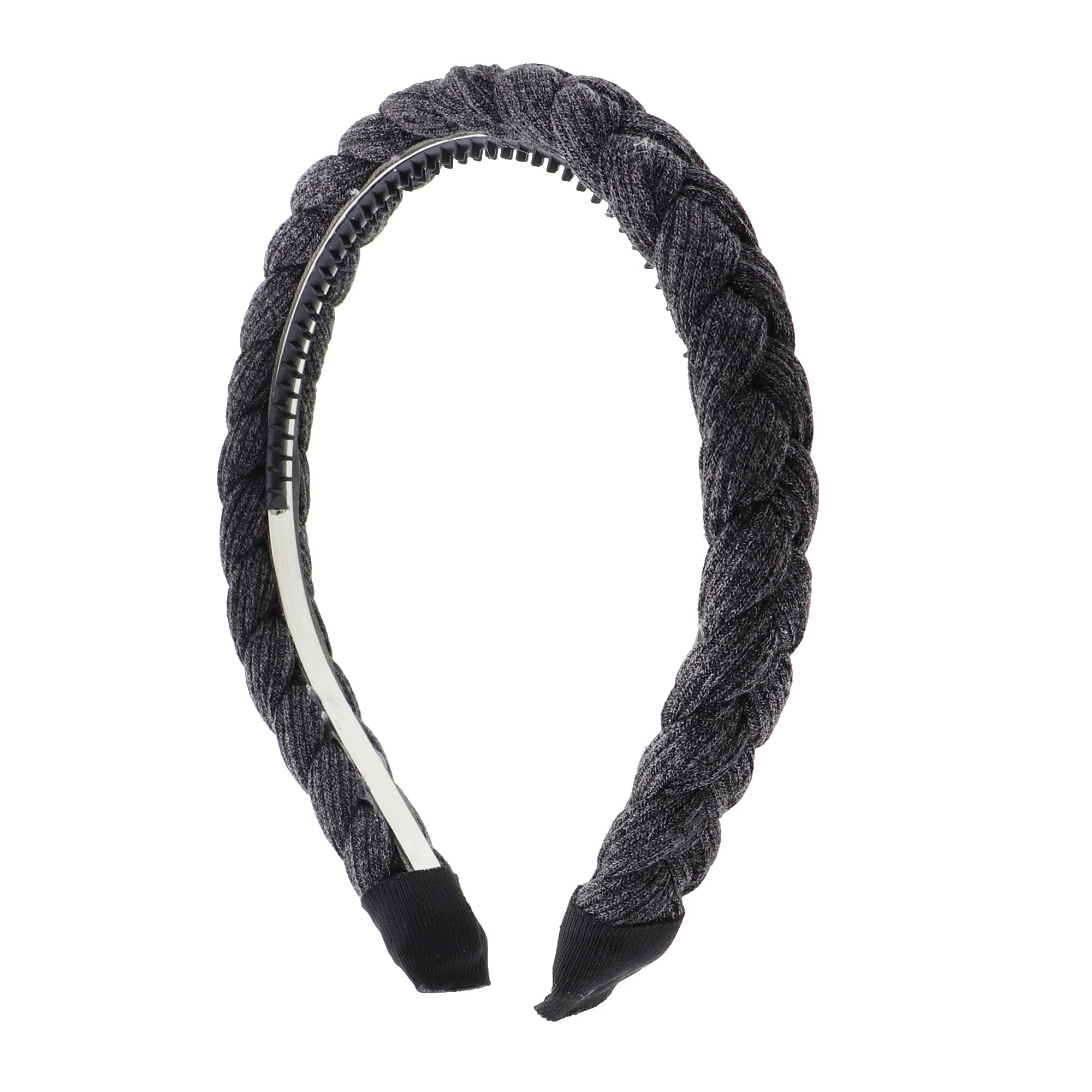 Motique Accessories 1/2 Inch Plait Braided Hard Headband Hair Bands for Women - Heather Grey Knit Head Wrap for Gym, Yoga, Running & Everyday Wear