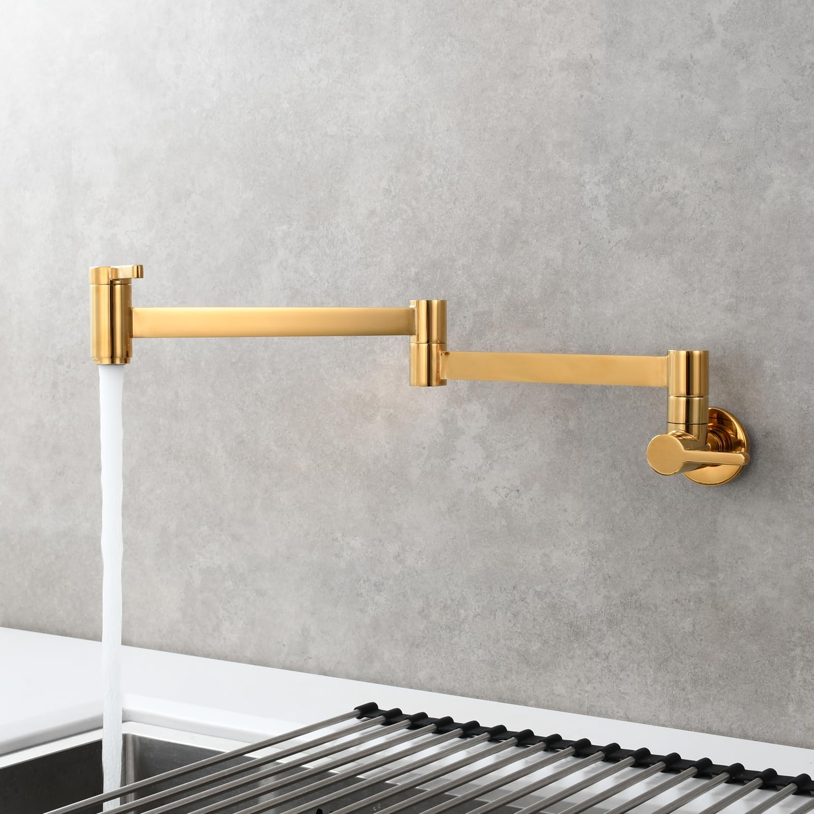 Brass Pot Filler Faucet Wall Mount - Titanium Gold Finish 360° Rotating Kitchen Sink Faucet with Water Saving Design - Perfect for Modern Kitchens, Cooking & Filling Large Pots (Model CT172J)