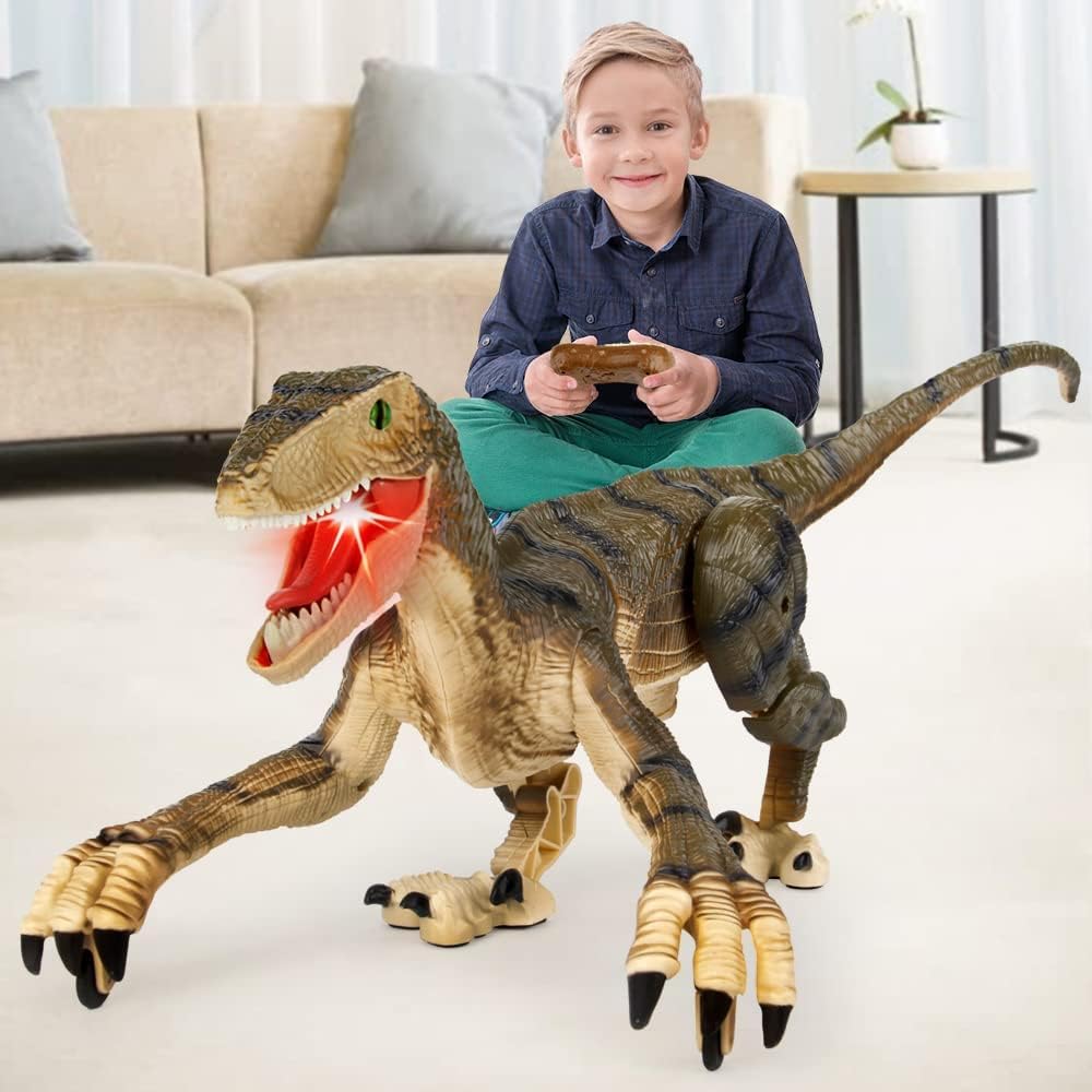 Mini Tudou Remote Control Dinosaur Toy - 2.4Ghz LED Velociraptor Robot with Realistic Sounds & Walking Action, Electronic RC Dinosaur for Boys Kids Ages 5-9 | Perfect for Birthday Gifts, STEM Learning & Indoor/Outdoor Playtime
