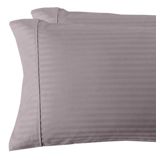 Premium 300 Thread Count Damask Stripe Pillowcase Set (Standard Size, 2-Pack) - Soft Lilac Luxury Bedding for Home, Hotel & Gift Use