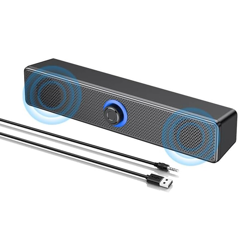 TYREE Bluetooth Computer Speakers with Knob Volume Control & 3.5mm Aux Input - Portable Soundbar Speaker for PC Laptop, Desktop, Gaming Setup - Easy Plug & Play Installation for Home Office, Dorm Room, Streaming Studio