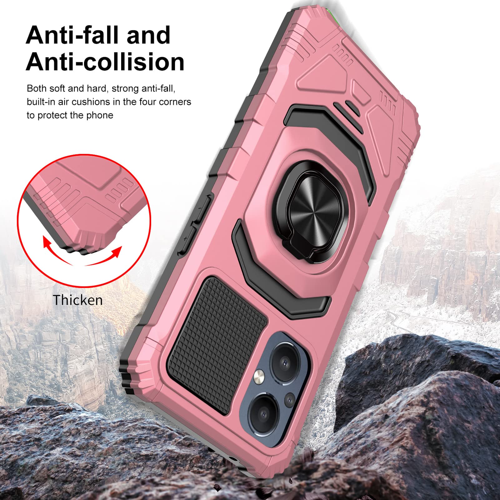 Ailiber OnePlus Nord N20 5G Case with Screen Protector & Magnetic Ring Kickstand - Heavy Duty Shockproof Protective Phone Cover for OnePlus Nord N20 5G (Rose Gold) - Perfect for Car Mounting, Outdoor Activities & Daily Use