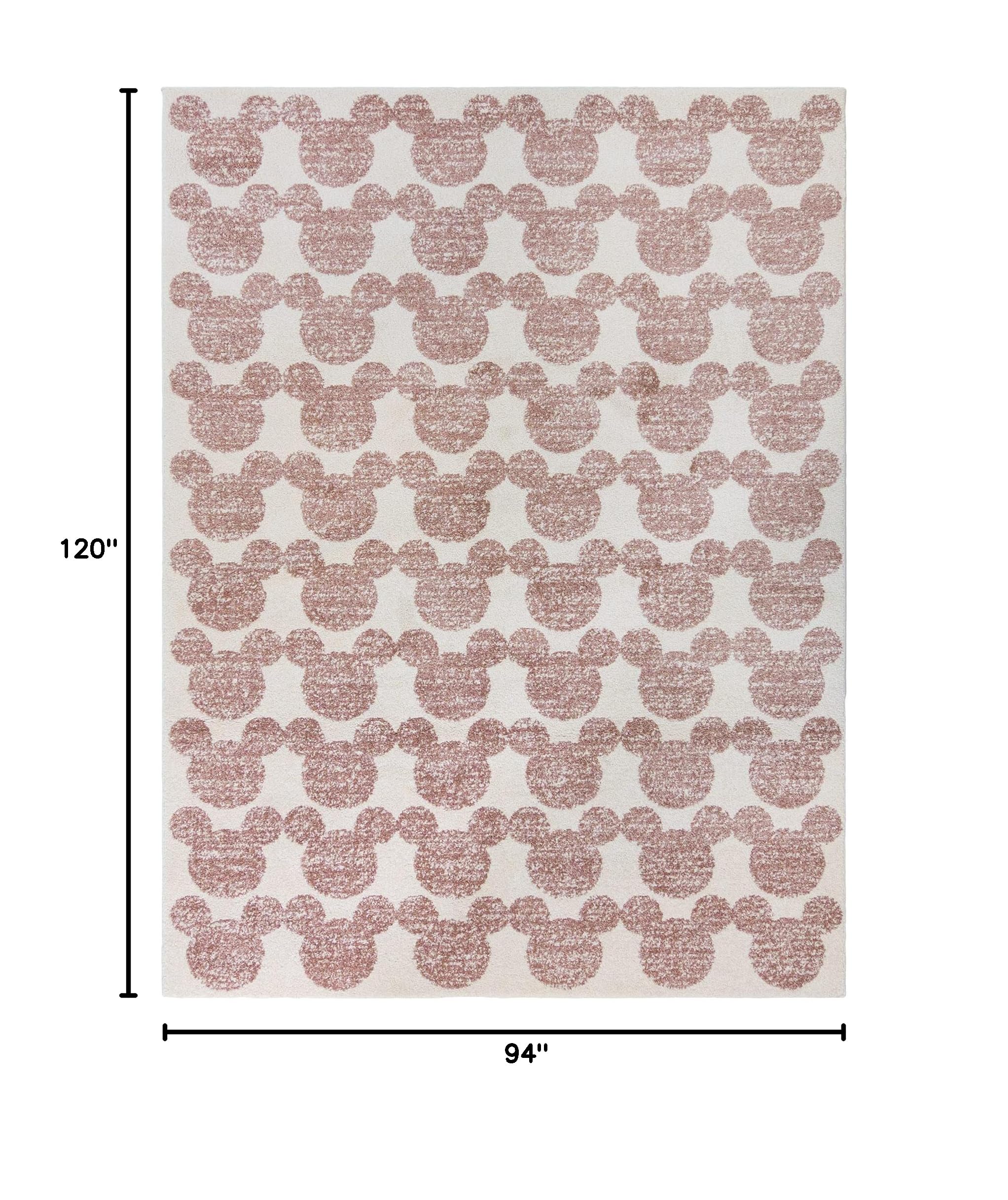 Disney Mickey Mouse Rug 8x10 - Soft Textured Floor Mat for Living Room, Dining Room, Playroom & Study - Large Non-Slip Carpet in White Cream with Pink Ears (46518) - Perfect for Kids' Bedroom, Nursery, or Disney-Themed Home Decor