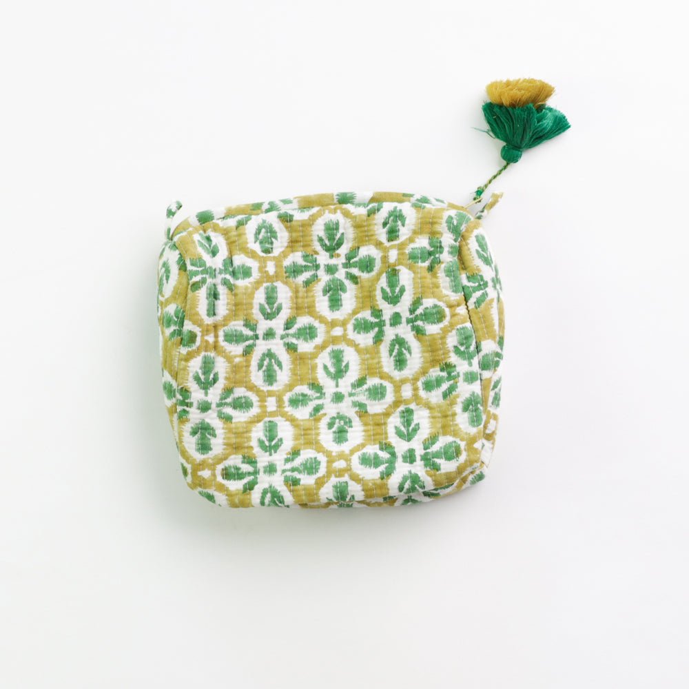 Fleur de Lis Geo Saffron Cosmetic Bag - Medium Size Travel Makeup Pouch for Women | Perfect for Toiletries, Jewelry & Accessories Storage