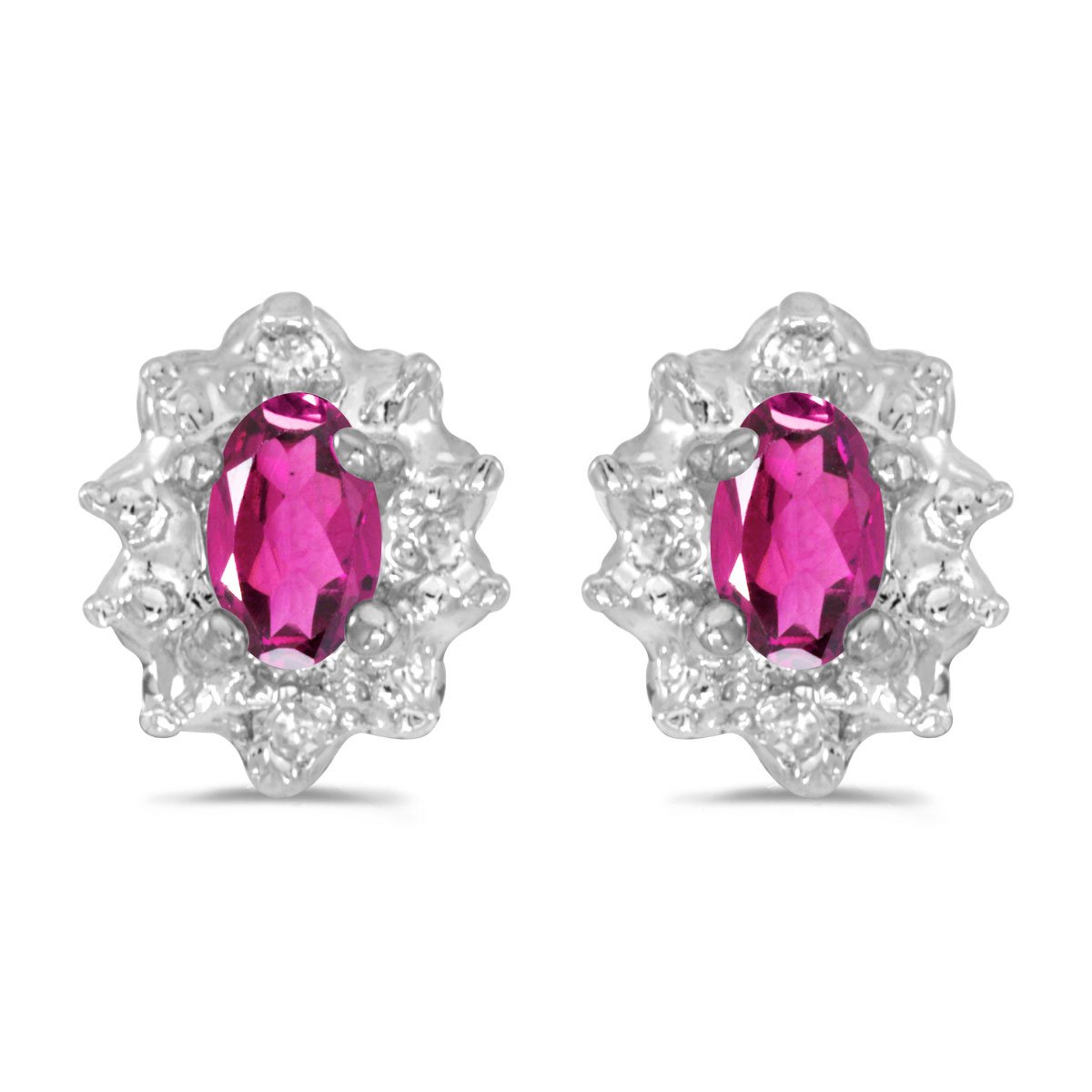 14K White Gold Oval Pink Topaz and Diamond Stud Earrings for Women | Elegant Gift for Anniversary, Birthday & Special Occasions