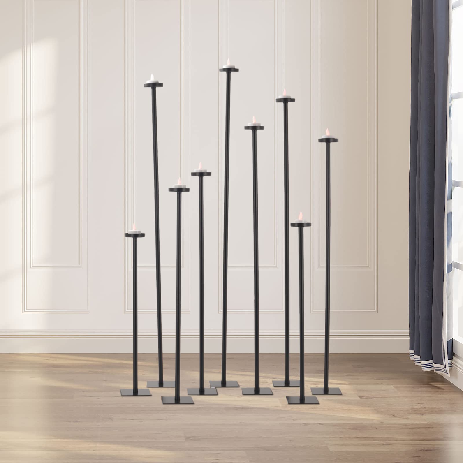 9-Piece Black Metal Rose Candle Holder Set - Elegant Wedding Centerpiece with Flower Vase Stand for Table Decor, Party & Event Decoration | Perfect for Wedding Receptions, Anniversary Celebrations, and Romantic Dinner Settings