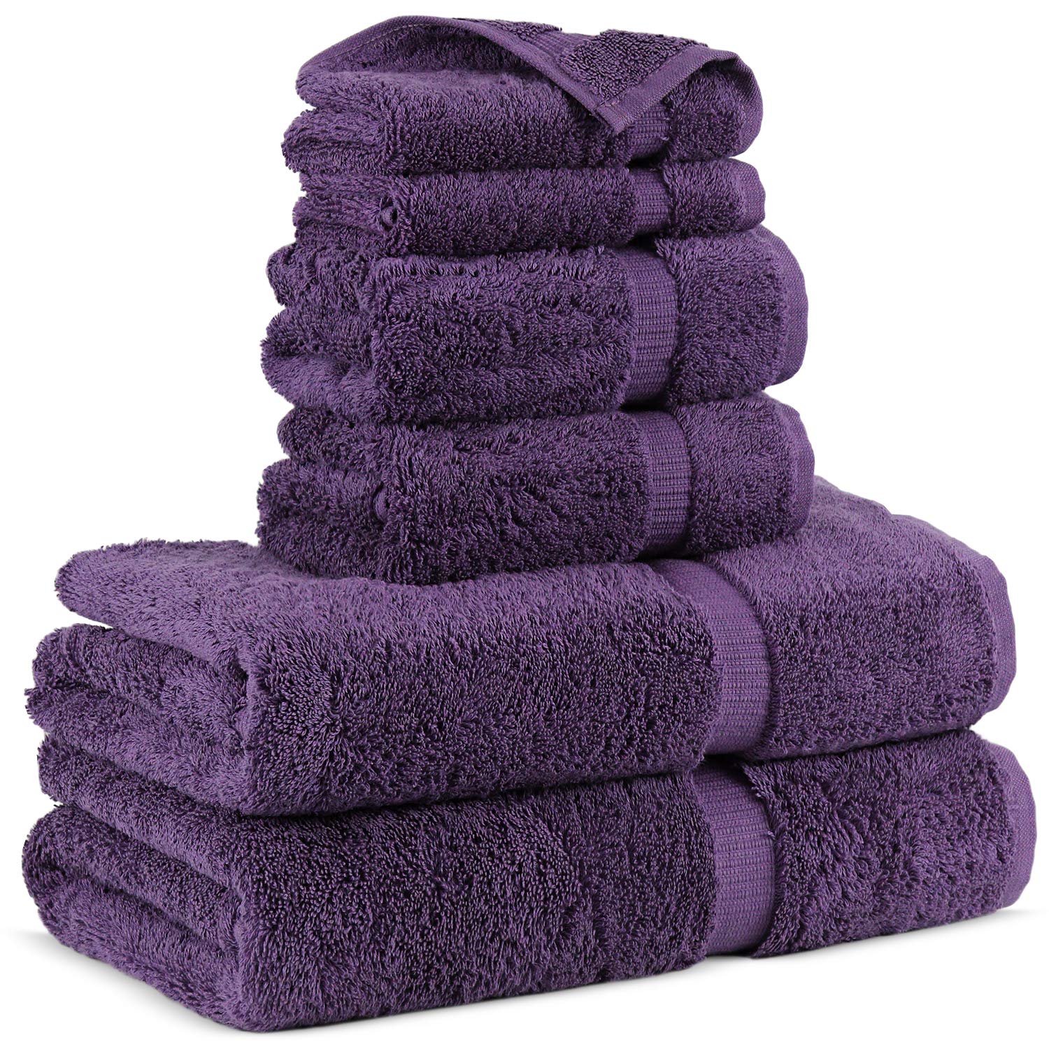 Premium 100% Turkish Cotton Bath Towel Set - 6 Piece (Purple) | Ultra Soft & Absorbent | Luxury Spa, Beach & Home Use