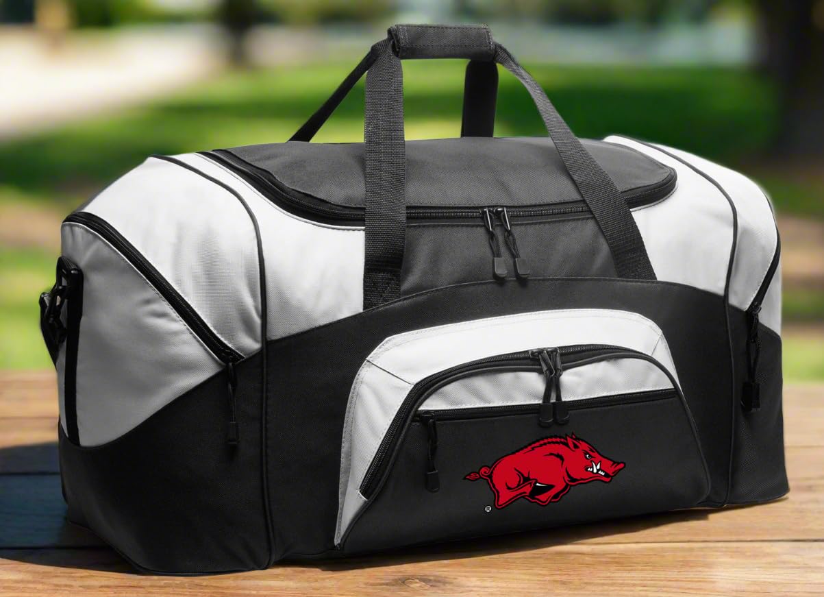 Official Arkansas Razorbacks Large Duffel Bag - Black University of Arkansas Gym Bag, Travel Suitcase & Overnight Bag for Sports, Work & Weekend Getaways